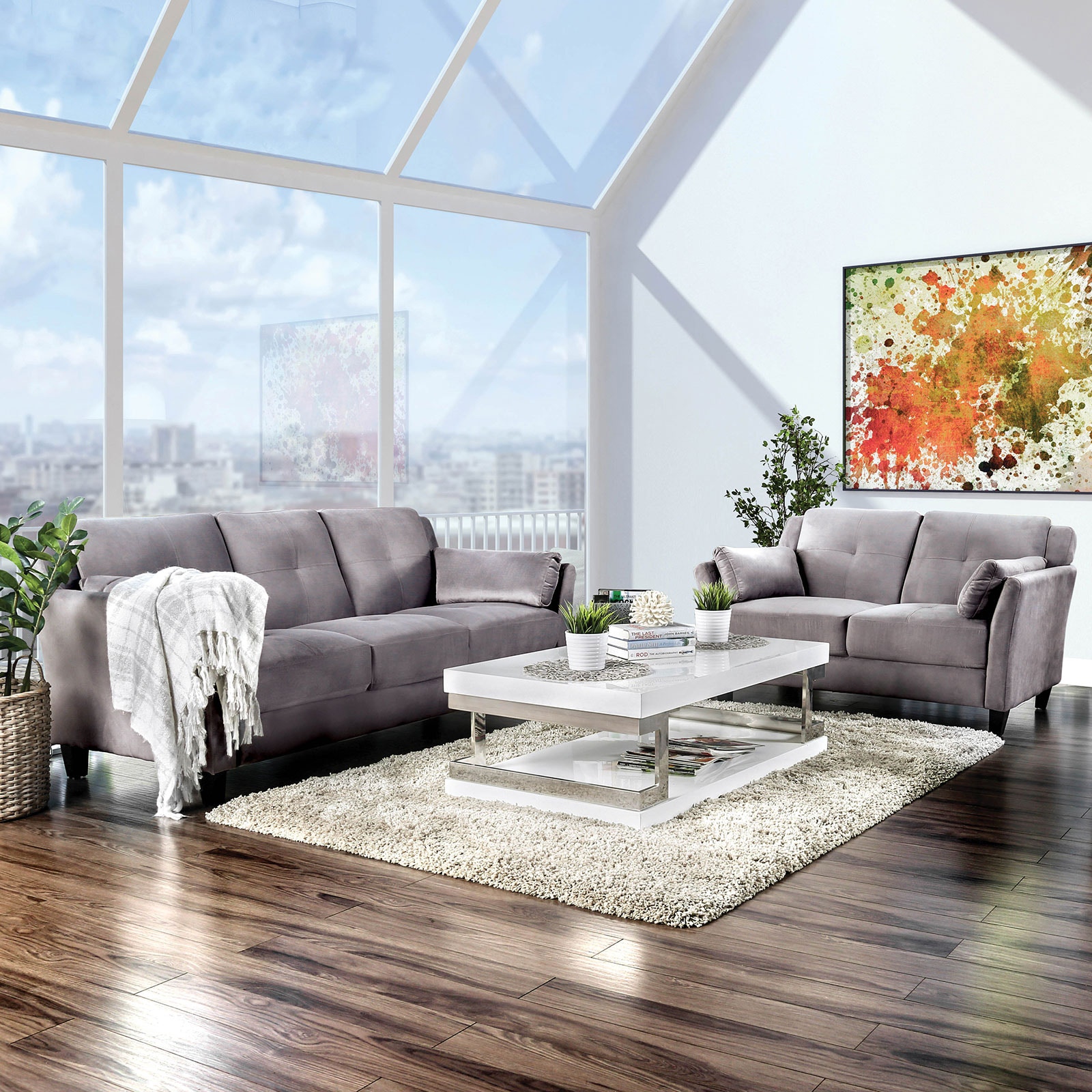 Furniture of America Sofa Loveseat 2 Pc. CM6716GY-2PC