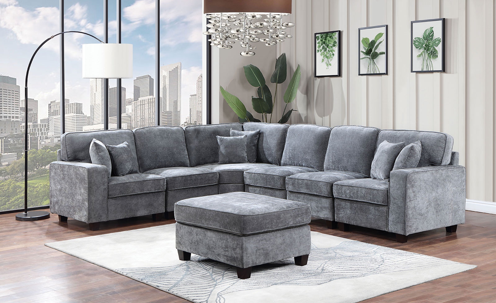 Furniture of America Sectional, Gray CM6744GY-SECT