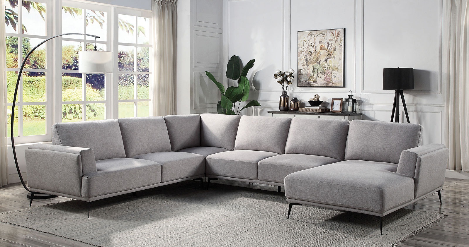  J-shaped Sectional, Gray 