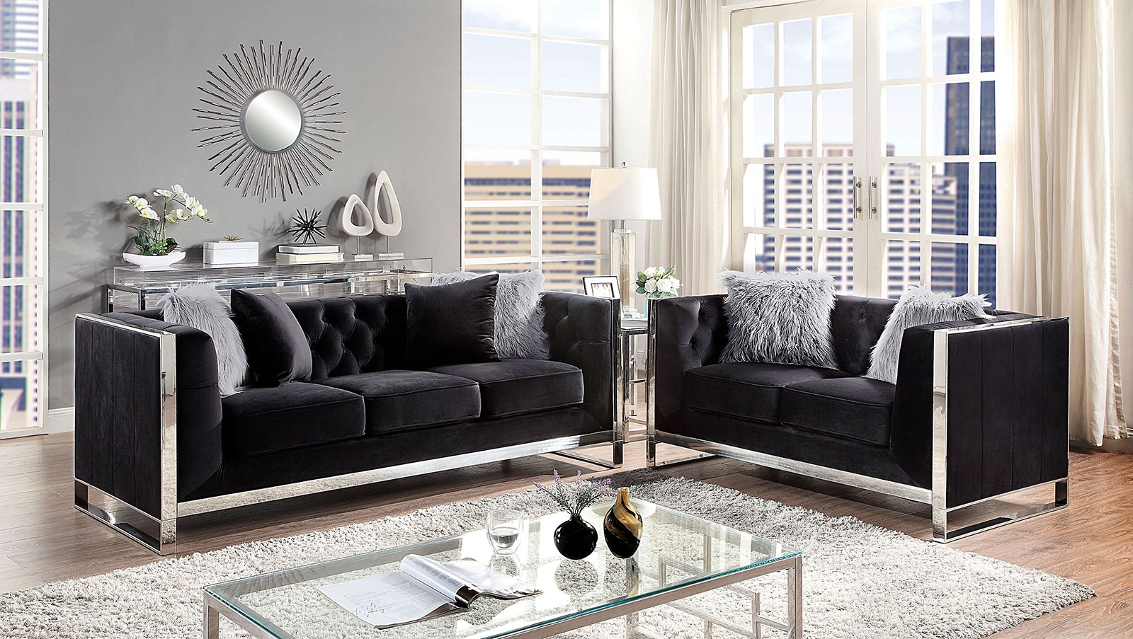 Furniture of America Sofa Loveseat 2 Pc. CM6748BK-2PC