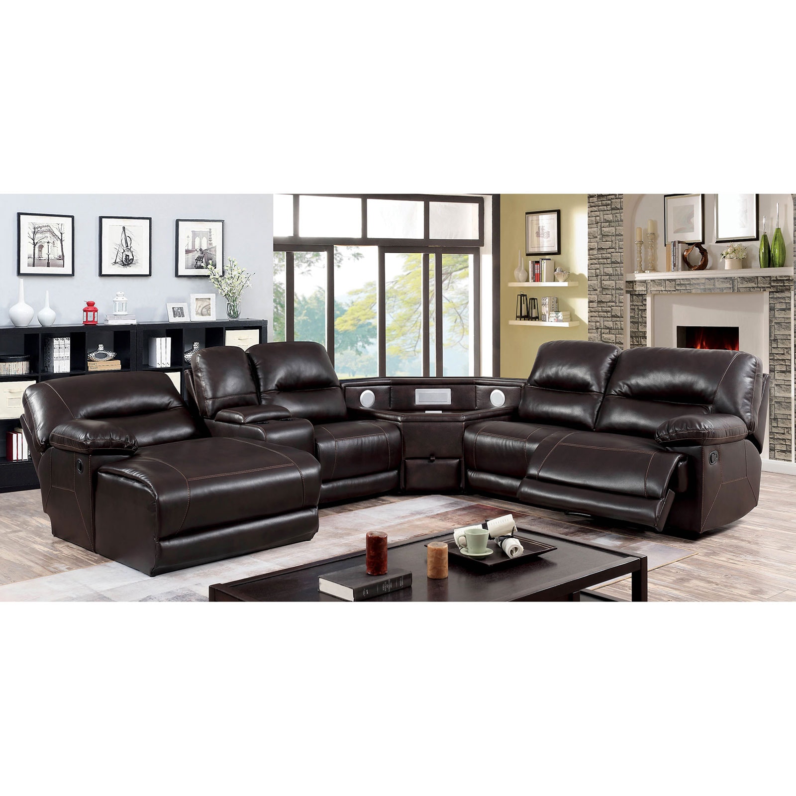 Furniture of America Living Room Sectional with Speaker Wedge CM6822BR