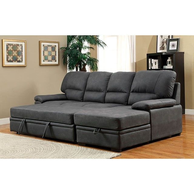 Furniture of America Living Room Sectional with Sleeper, Graphite CM6908BKSET Leon Furniture