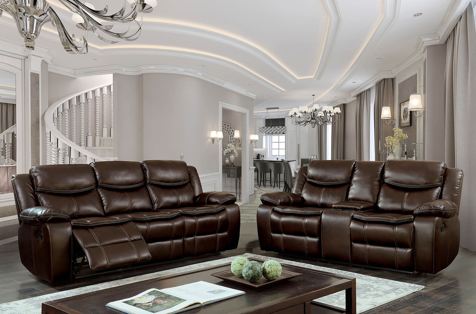 Furniture of America Sofa Love Seat Chair 3 Pc. CM6981BR-3PC-LV-CT