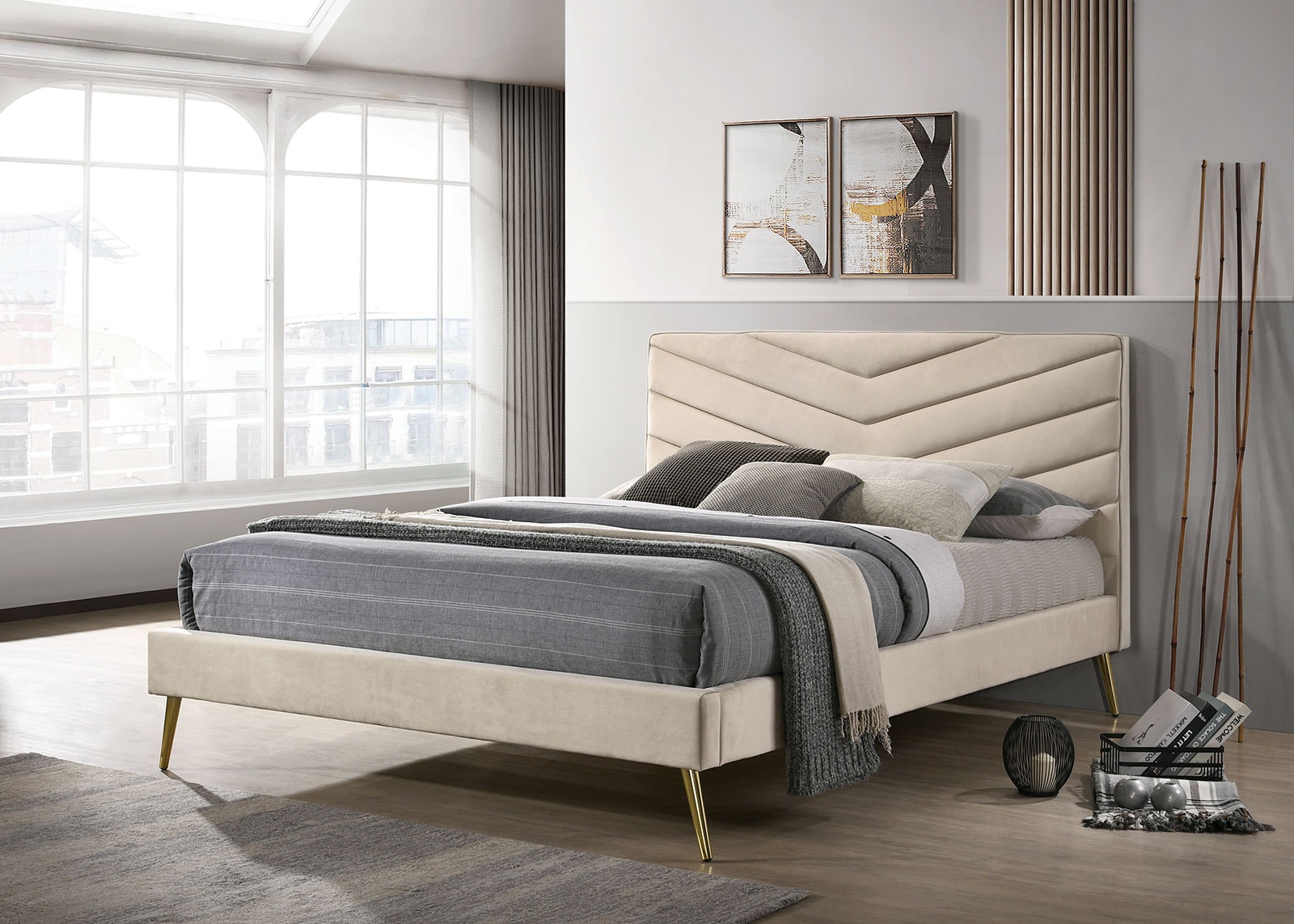  Queen Bed, Beige 