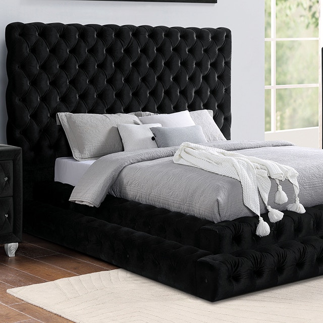 Black tufted queen bed frame online