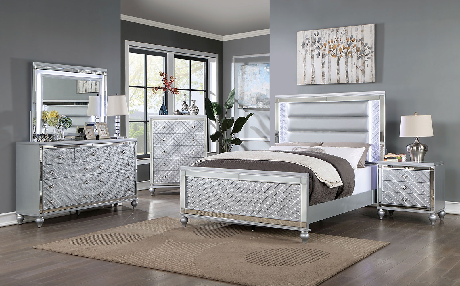 Furniture of America Bedroom Eastern King Bed Silver CM7320SV EK BED Leon Furniture Phoenix