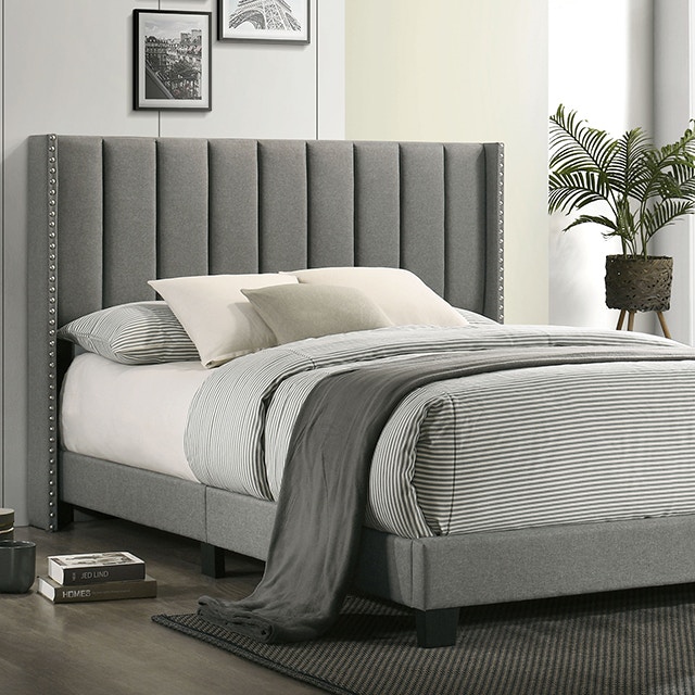  Queen Bed, Light Gray 