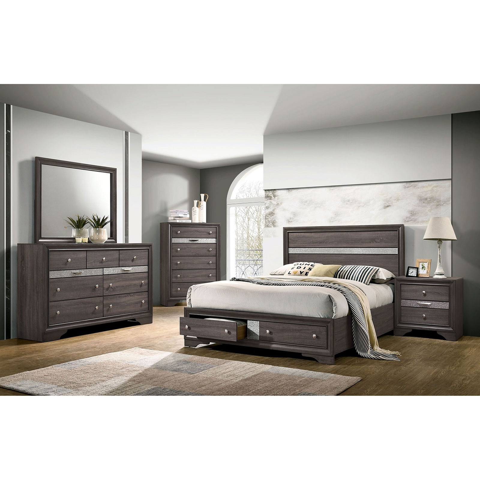 Furniture of America Bedroom 5 Pc. Queen Bedroom Set with 2NS