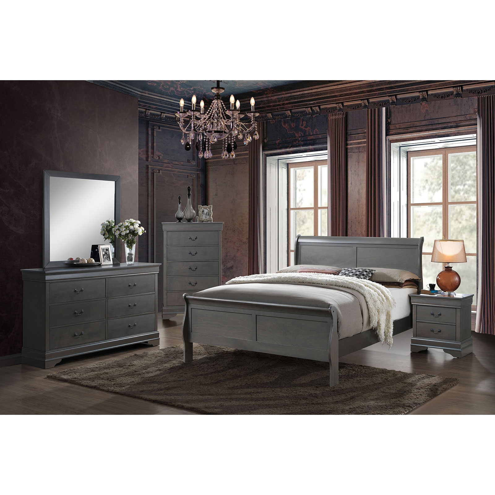 Furniture Of America 5 Pc Queen Bedroom Set With Chest Cm7866gy Q 5pc Chest Mattress Queen
