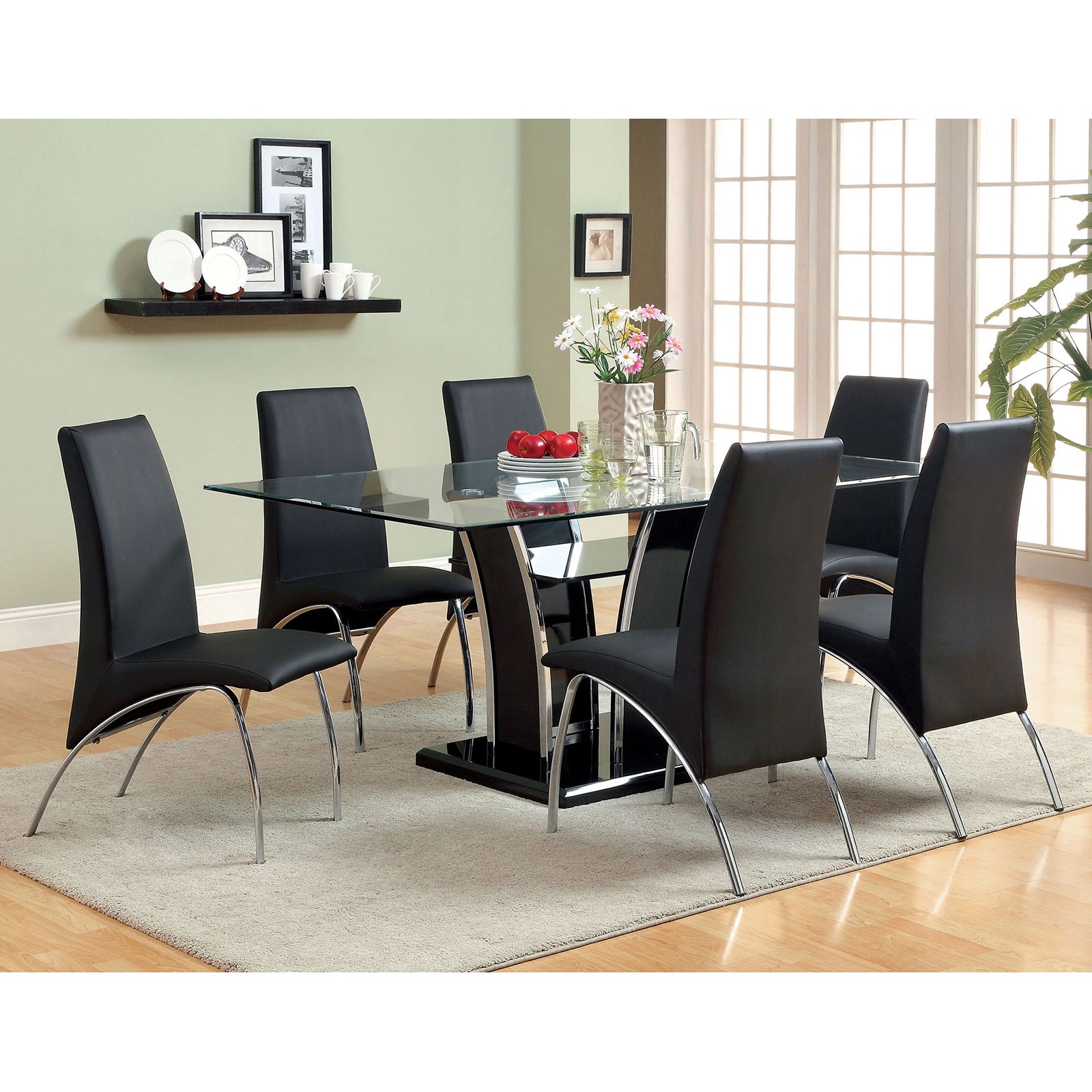 leons glass dining table set