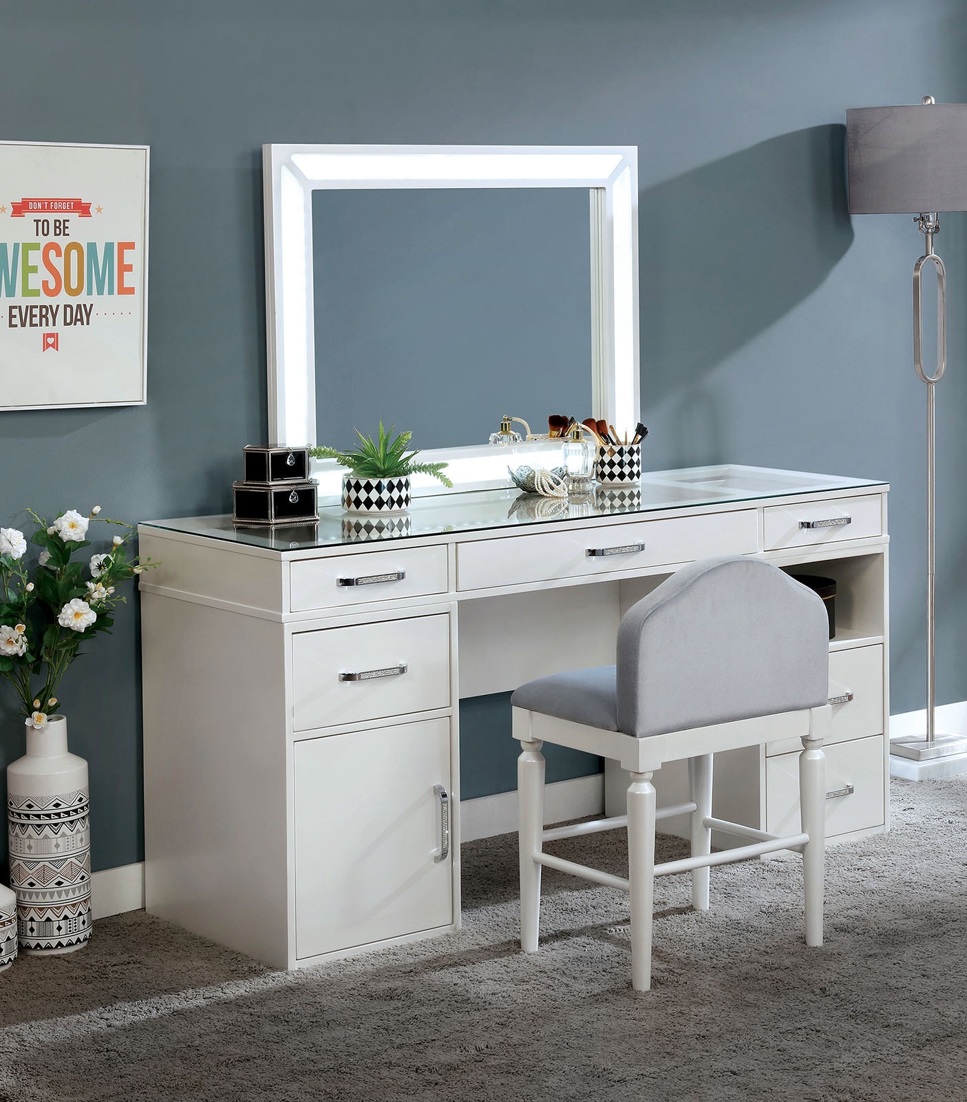 Furniture of America Vanity Set FOA-DK5684WH-PK
