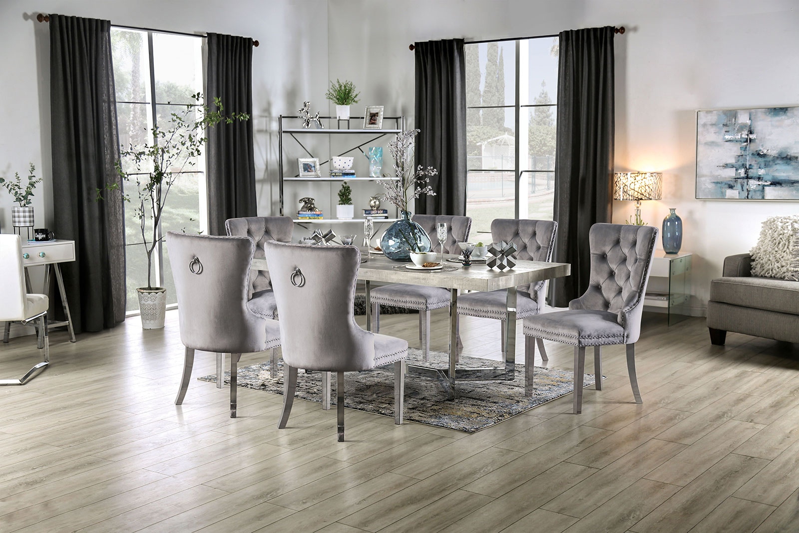 Furniture of America 7 Pc. Dining Table Set, Gray Chairs FOA3798T-7PC-AC261GY