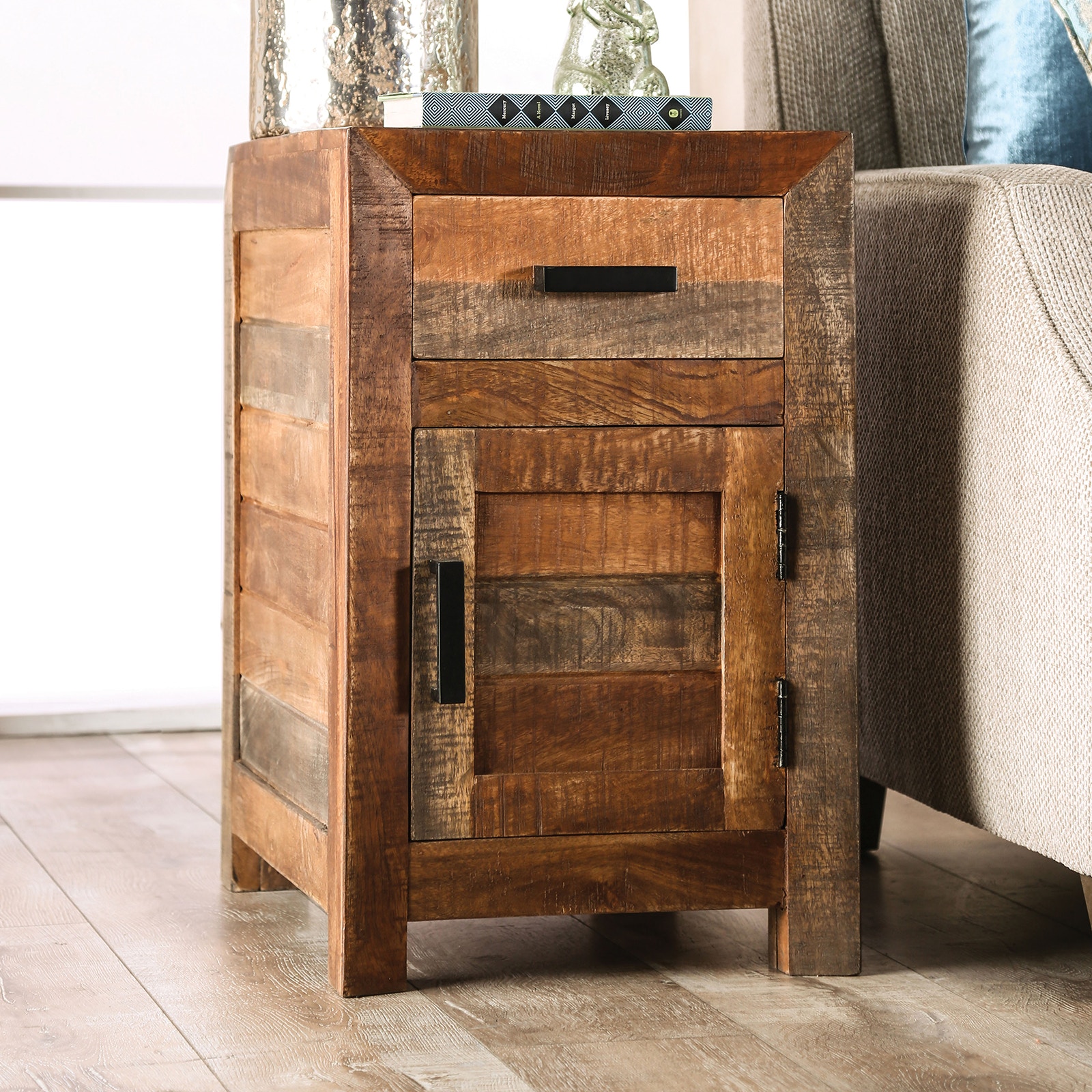 Furniture of America Side Table, Weathered Light Natural Tone FOA51031