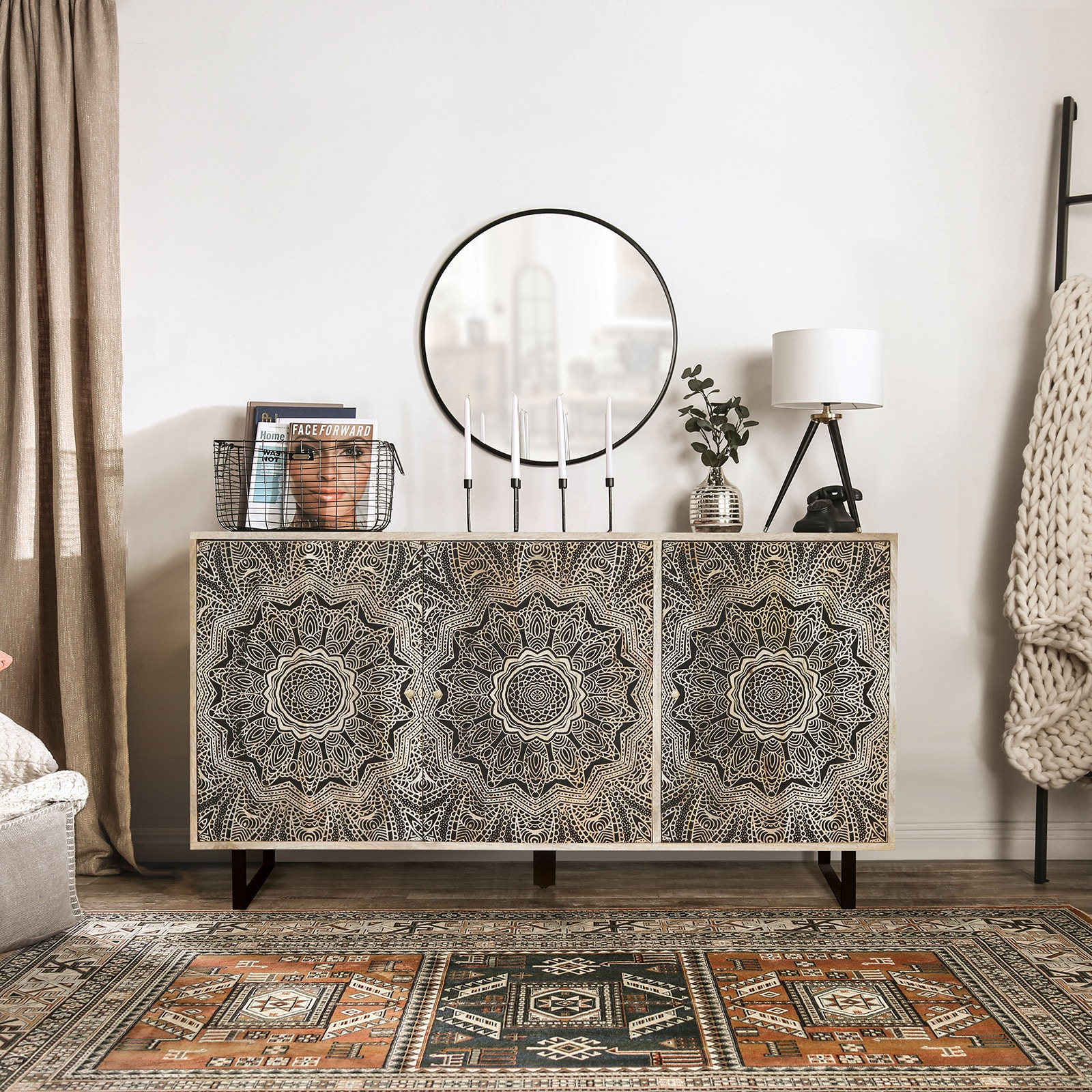 Furniture of America Cabinet, Natural/Black FOA51044