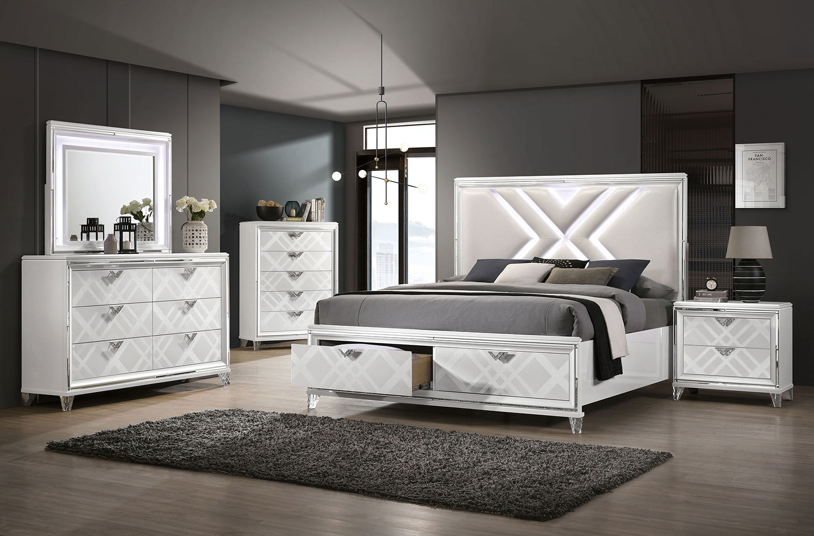 Furniture of America 4 Pc. Queen Bedroom Set FOA7147WH-Q-4PC