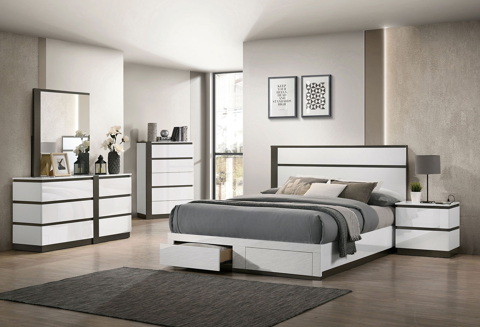 Furniture of America 4 Pc. Queen Bedroom Set FOA7225WH-DR-Q-4PC