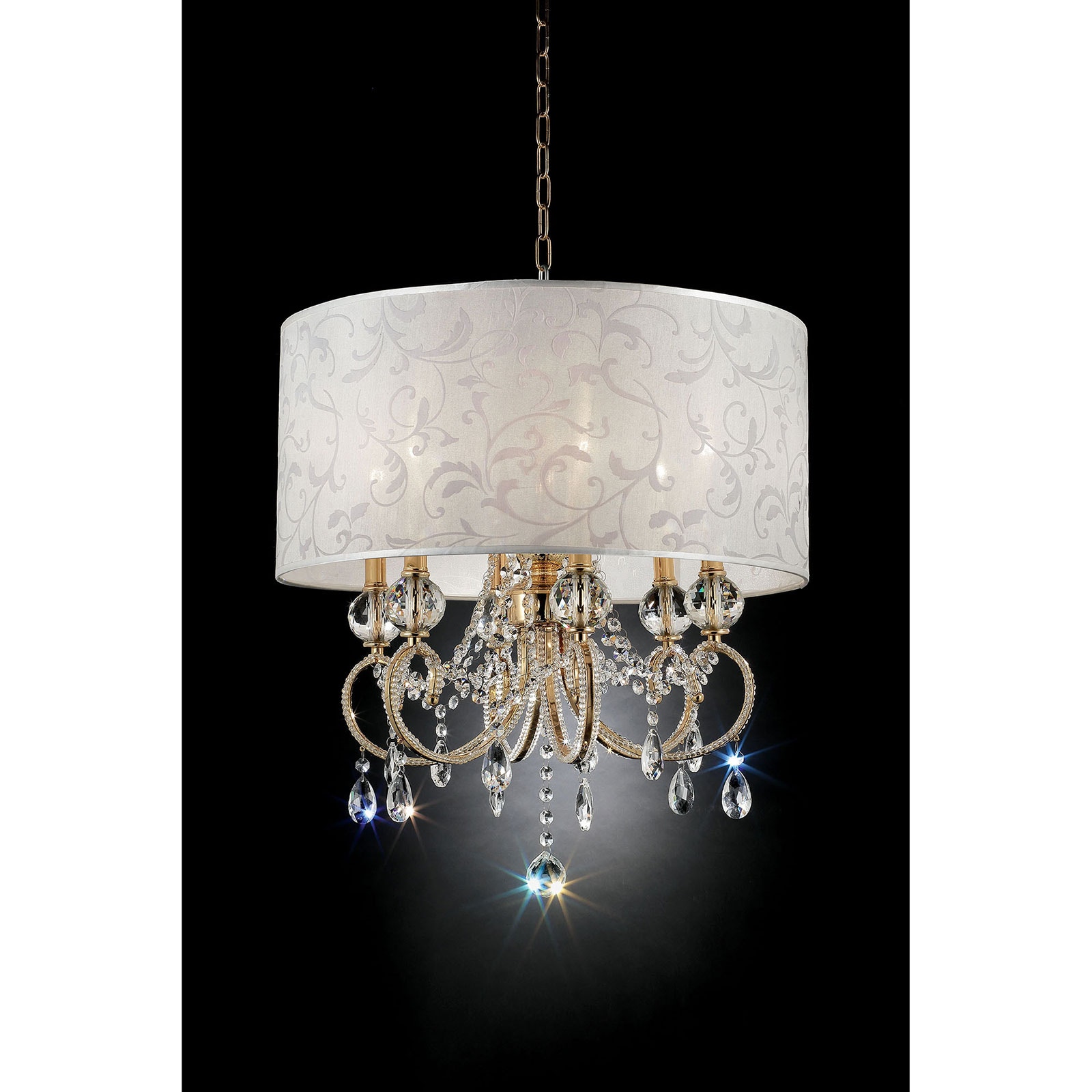Furniture of America 24.5"H Gold Ceiling Lamp, Hanging Crystal L9155H