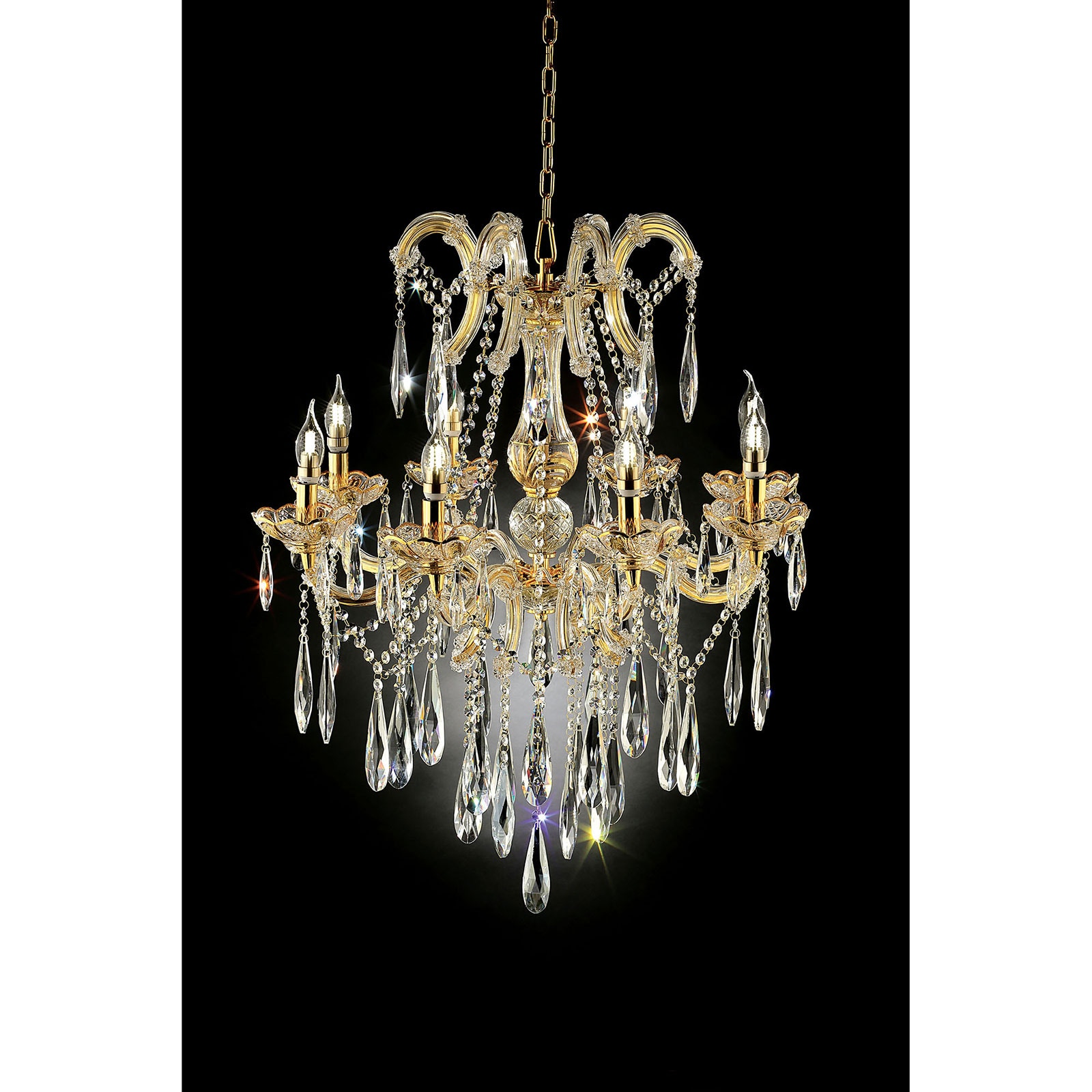 Furniture of America 35"H Gold Ceiling Lamp, Hanging Crystal L9806H