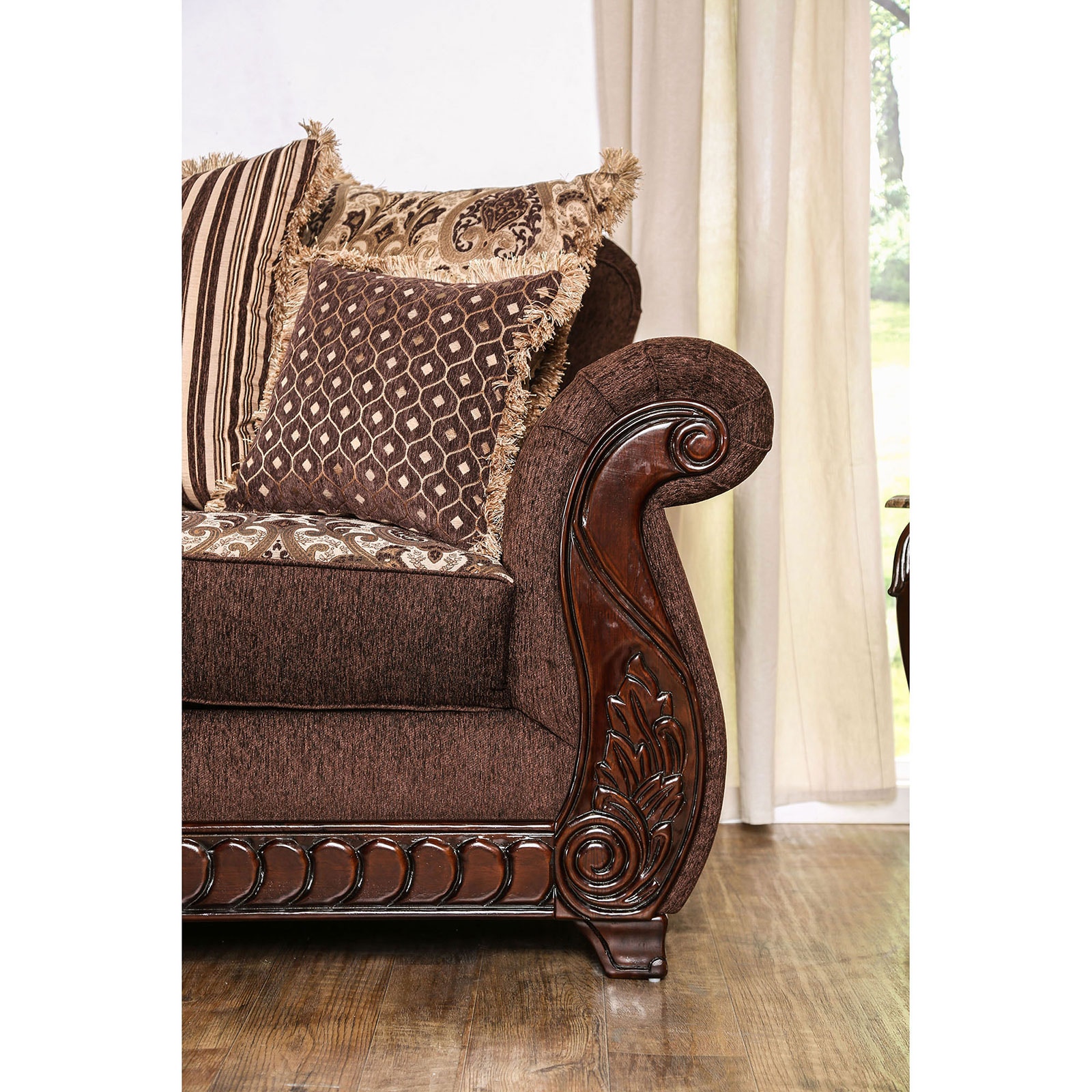 Furniture of America Living Room Sofa, Brown SM6109SF Leon Furniture