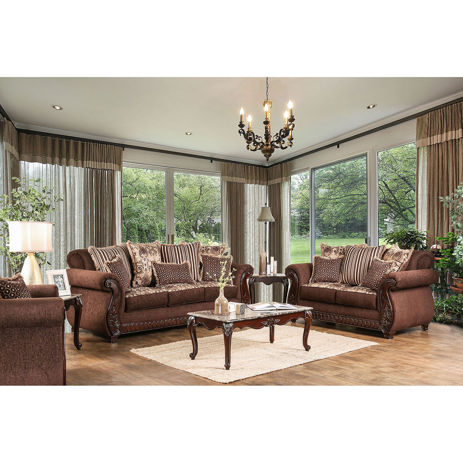 Furniture of America Living Room Sofa, Brown SM6109SF Leon Furniture
