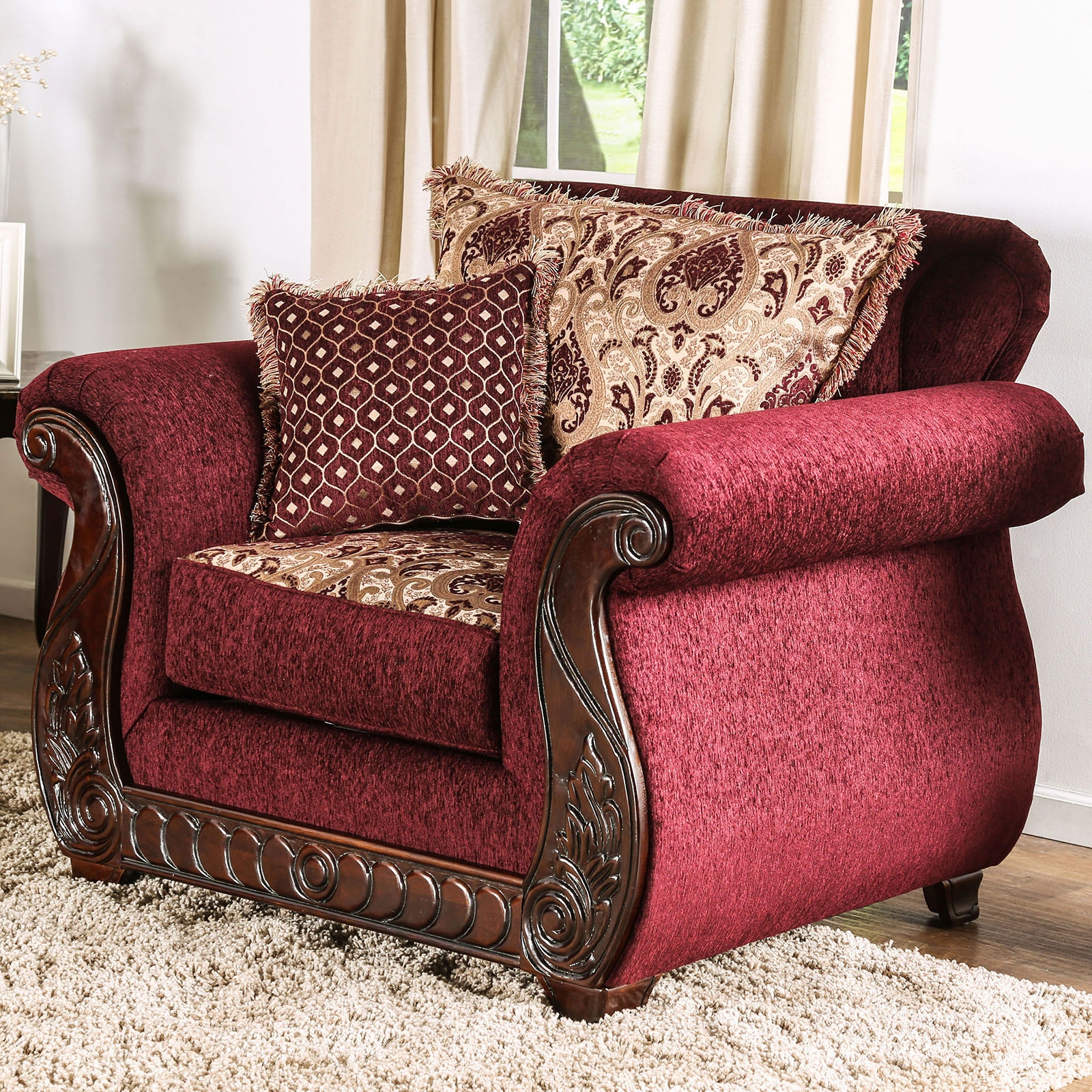 Furniture of America Living Room Chair, Wine SM6110-CH - Furniture