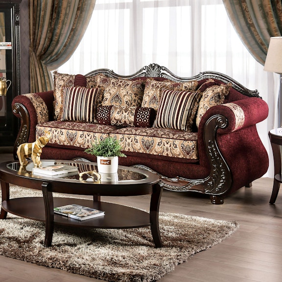 Furniture of America Tally Wood 3-Piece Plaid Sofa Set in Brown
