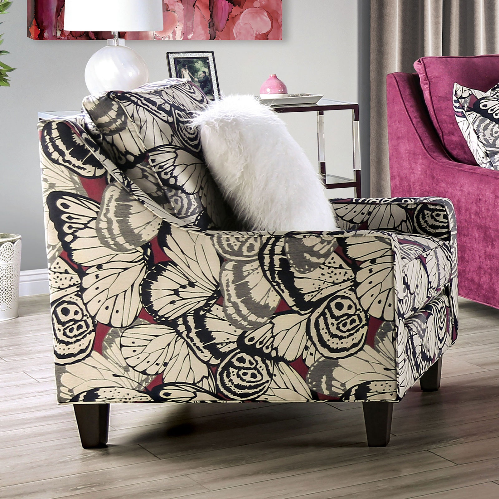 Design Pink Floral Armchair Furniture Of America Living Room
