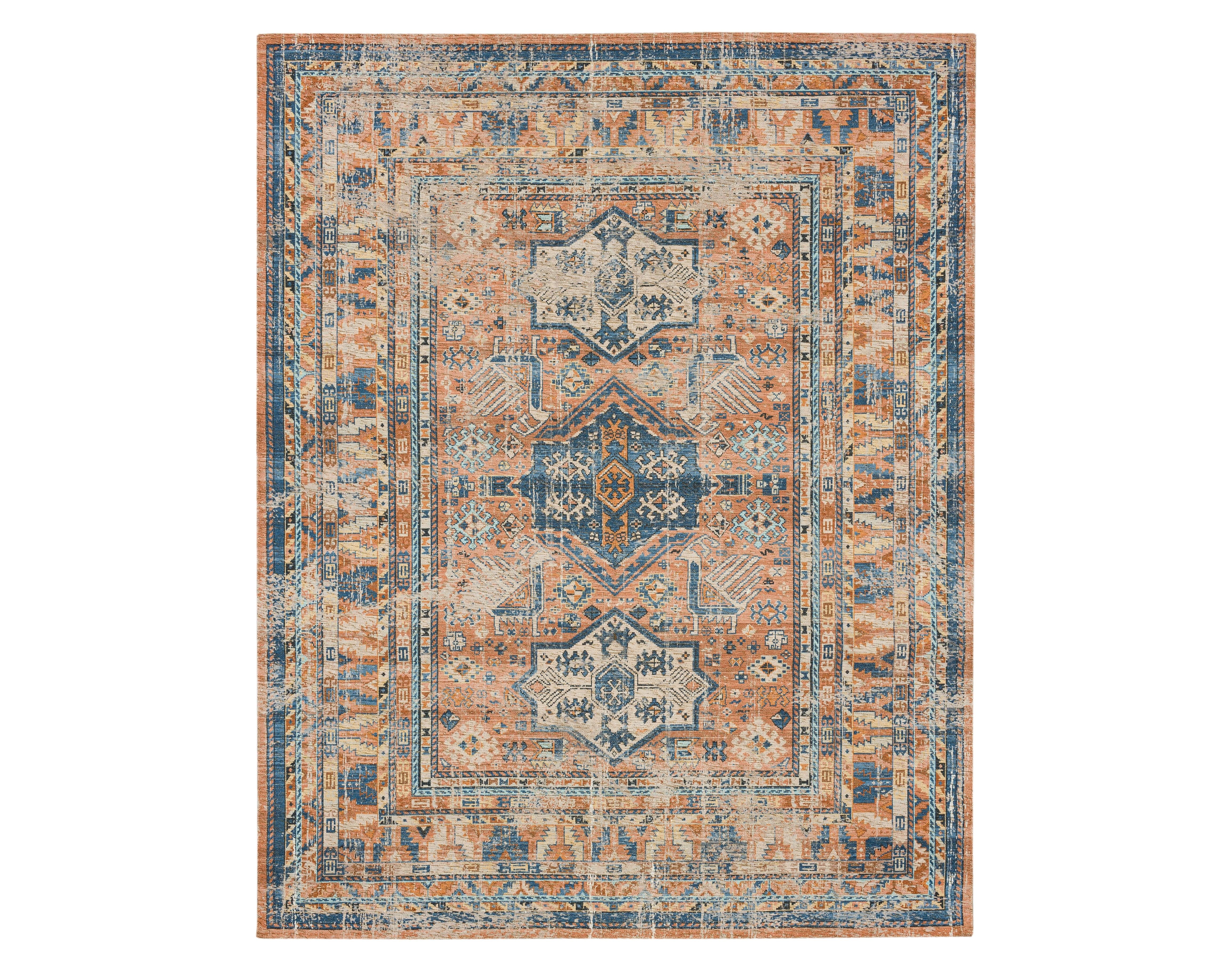 Karastan Area Rugs Zula Terracotta/Rust Blue Rug - Skaff Furniture 