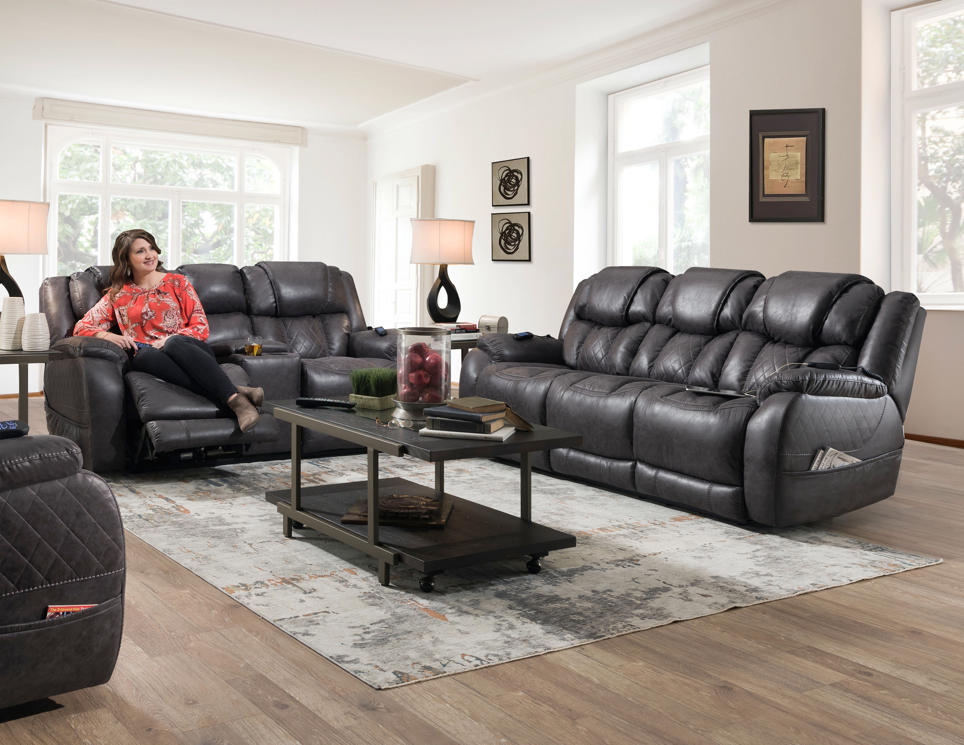 HomeStretch Living Room Double Reclining Power Sofa 1743714 B.F