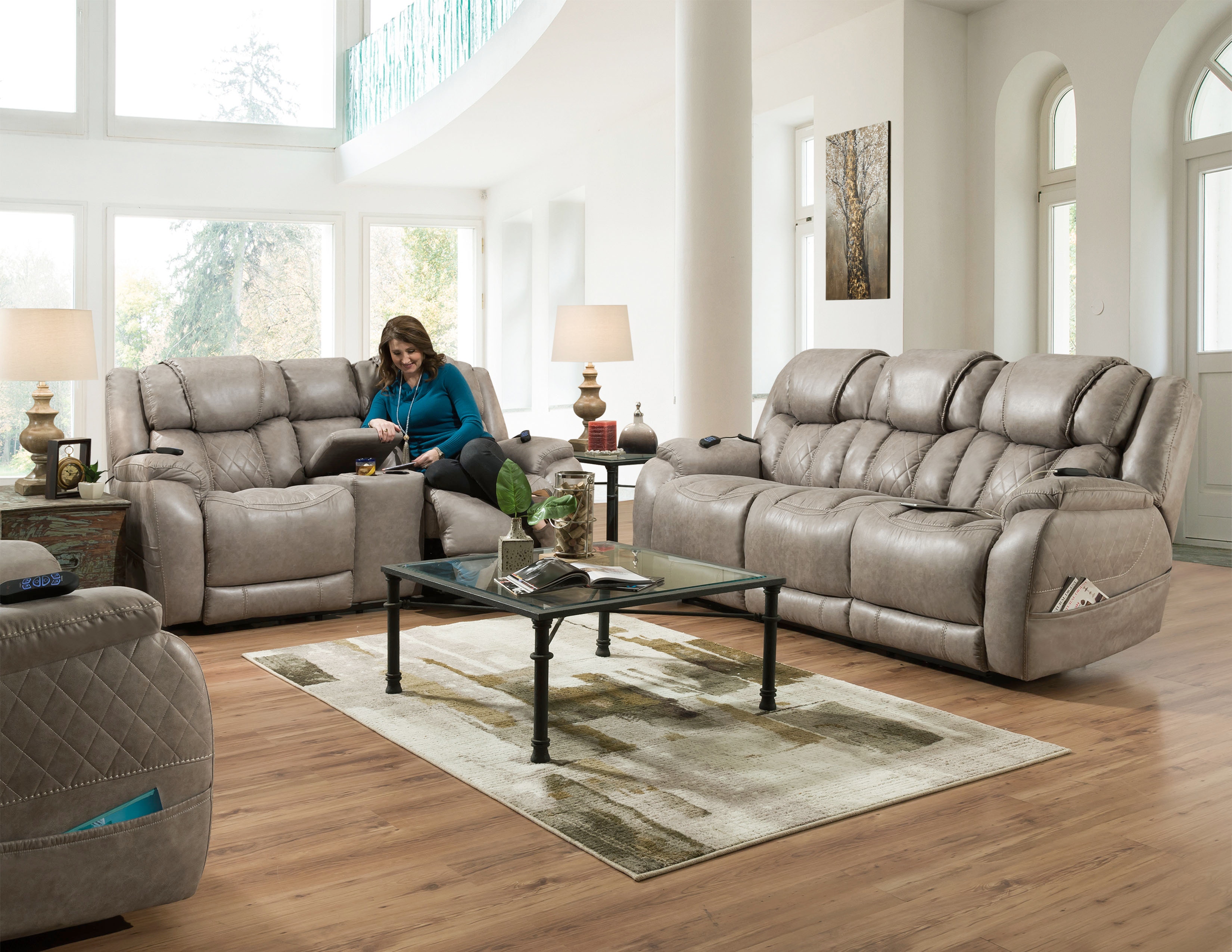 HomeStretch Living Room Double Reclining Power Sofa 174-37-17 - B.F ...