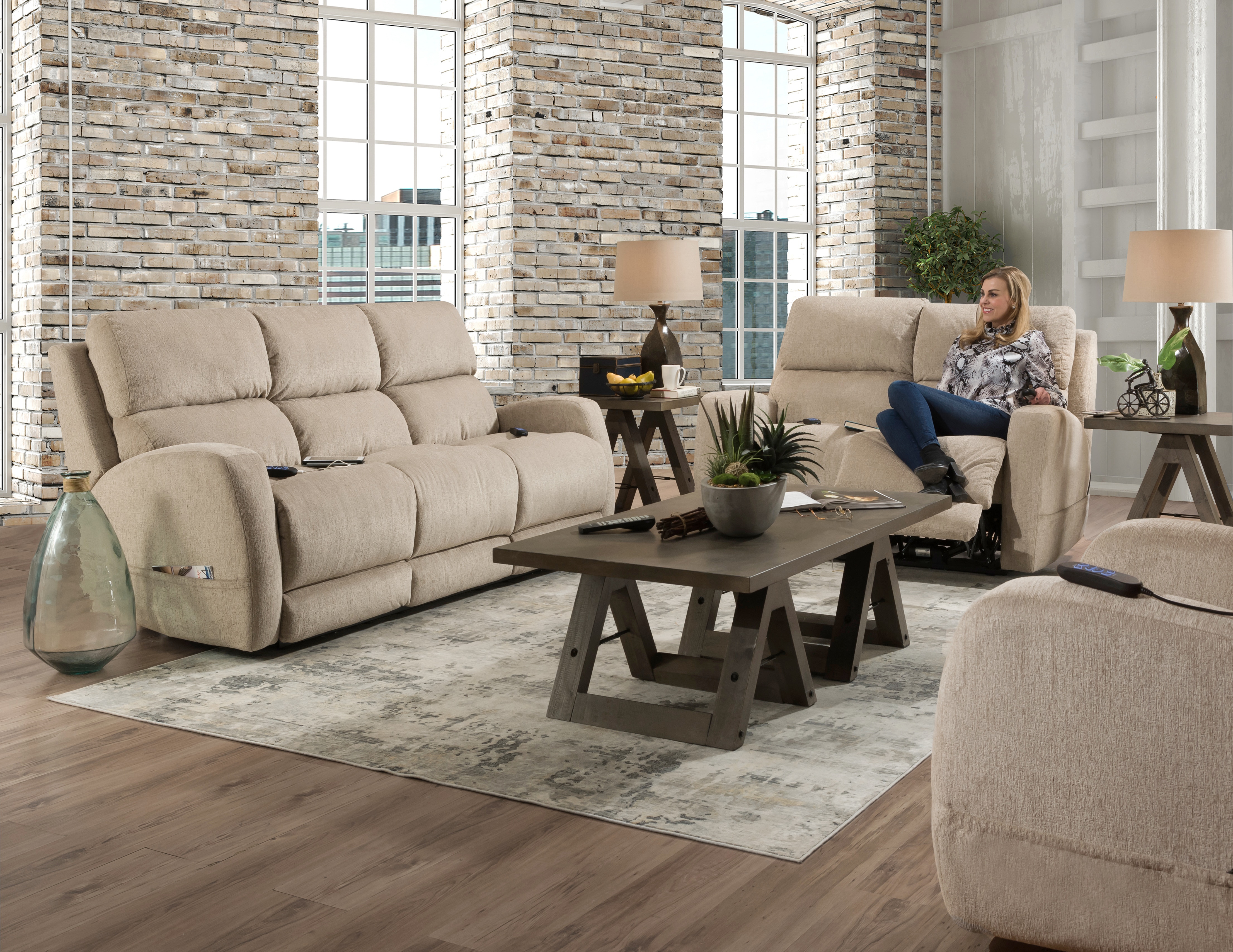 Shop our Fawn Double Reclining Power Sofa w/ Power Headrest & Lumbar by HomeStretch 1933715