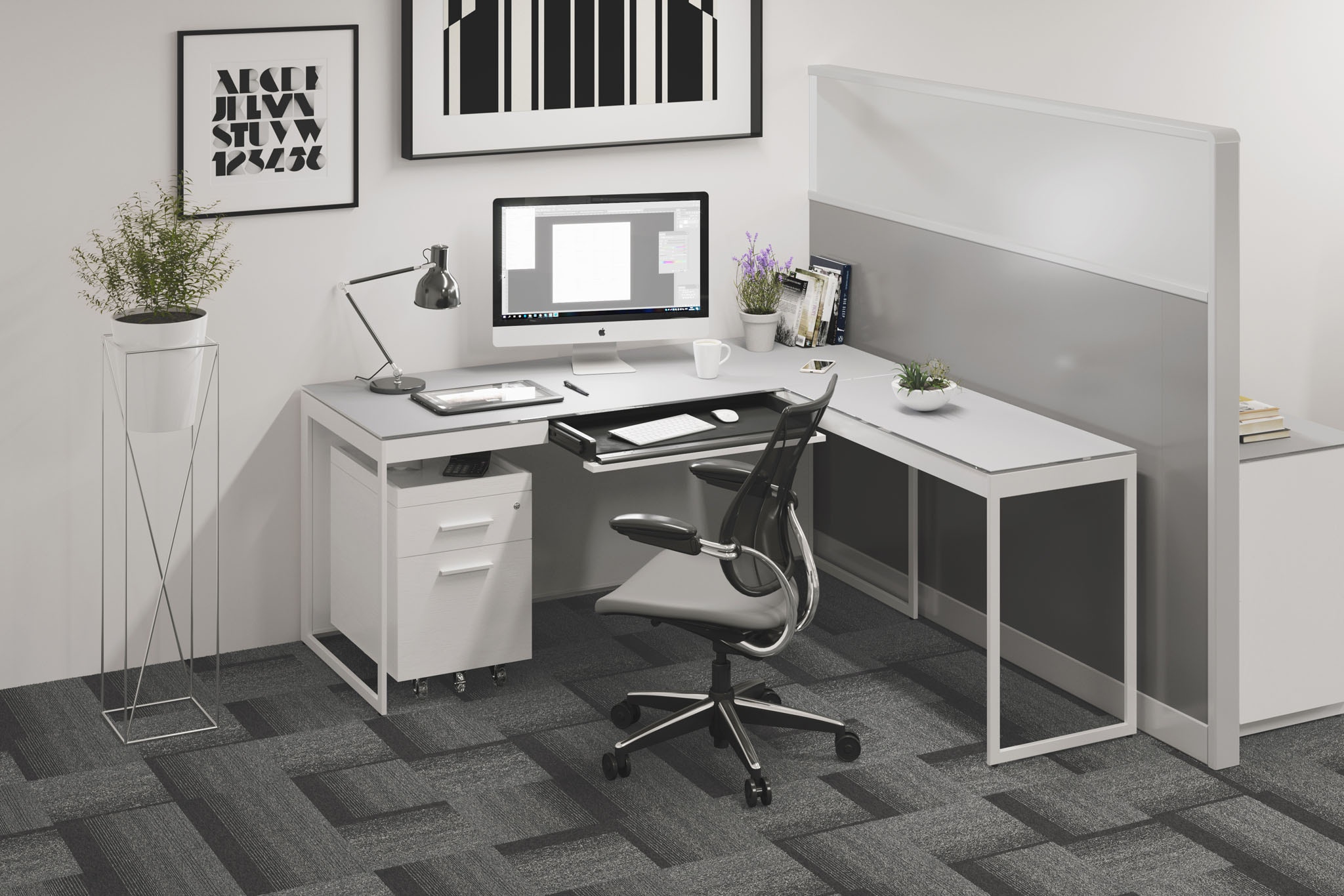 Centro 6401 Modern White Home Office Desk BDI6401SW/GRY