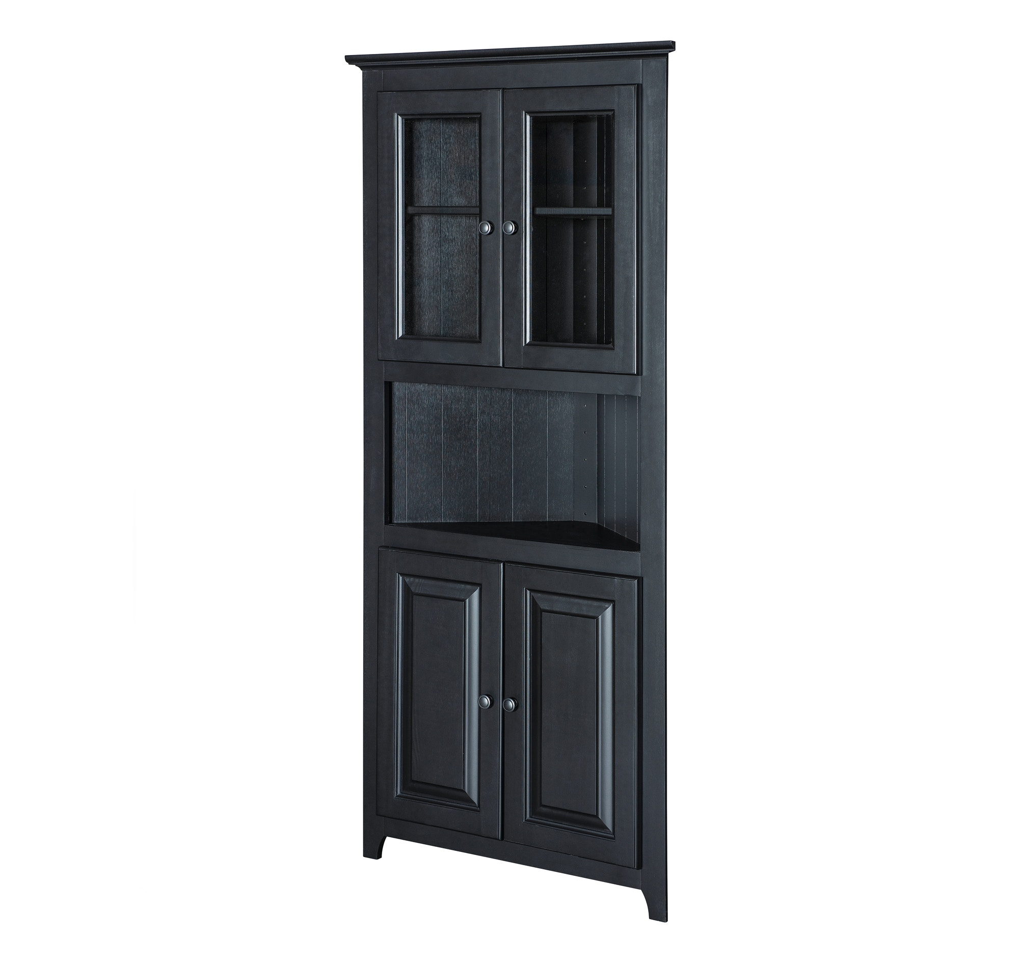 Wood corner cabinet with glass deals doors