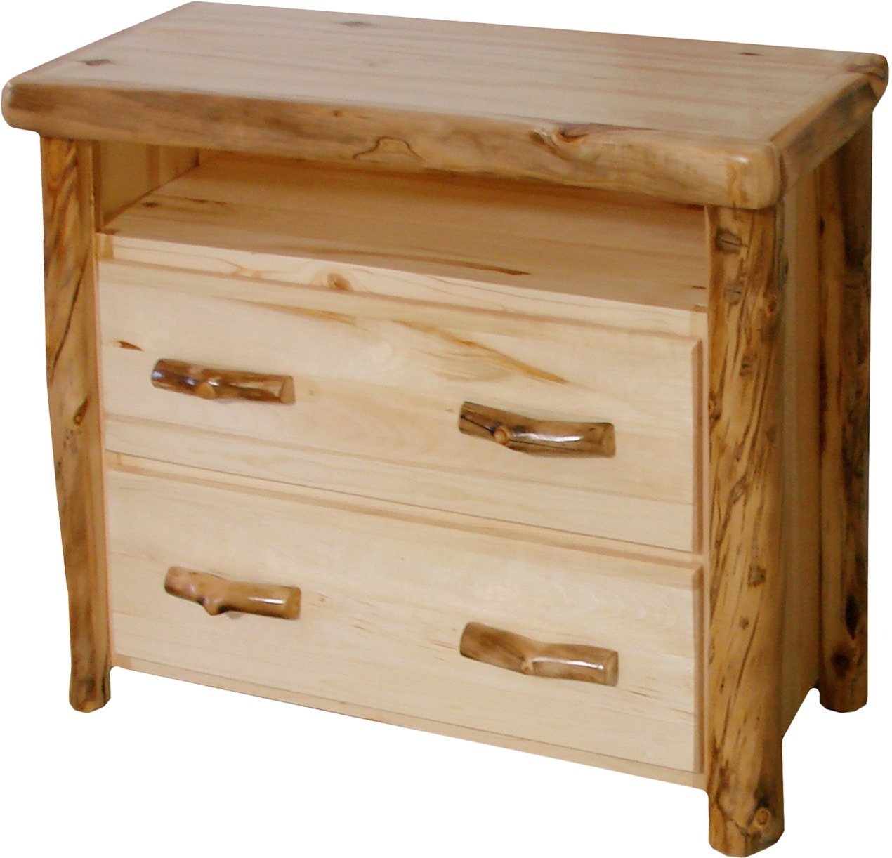 Rustic Log Furniture Home Entertainment 2 Drawer Tv Stand Flat