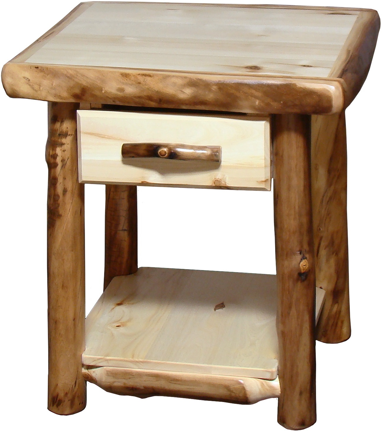 Rustic Log Furniture Bedroom 24 W End Table With Drawer Flat Front Etdf 24 Ng Smoky S Furniture