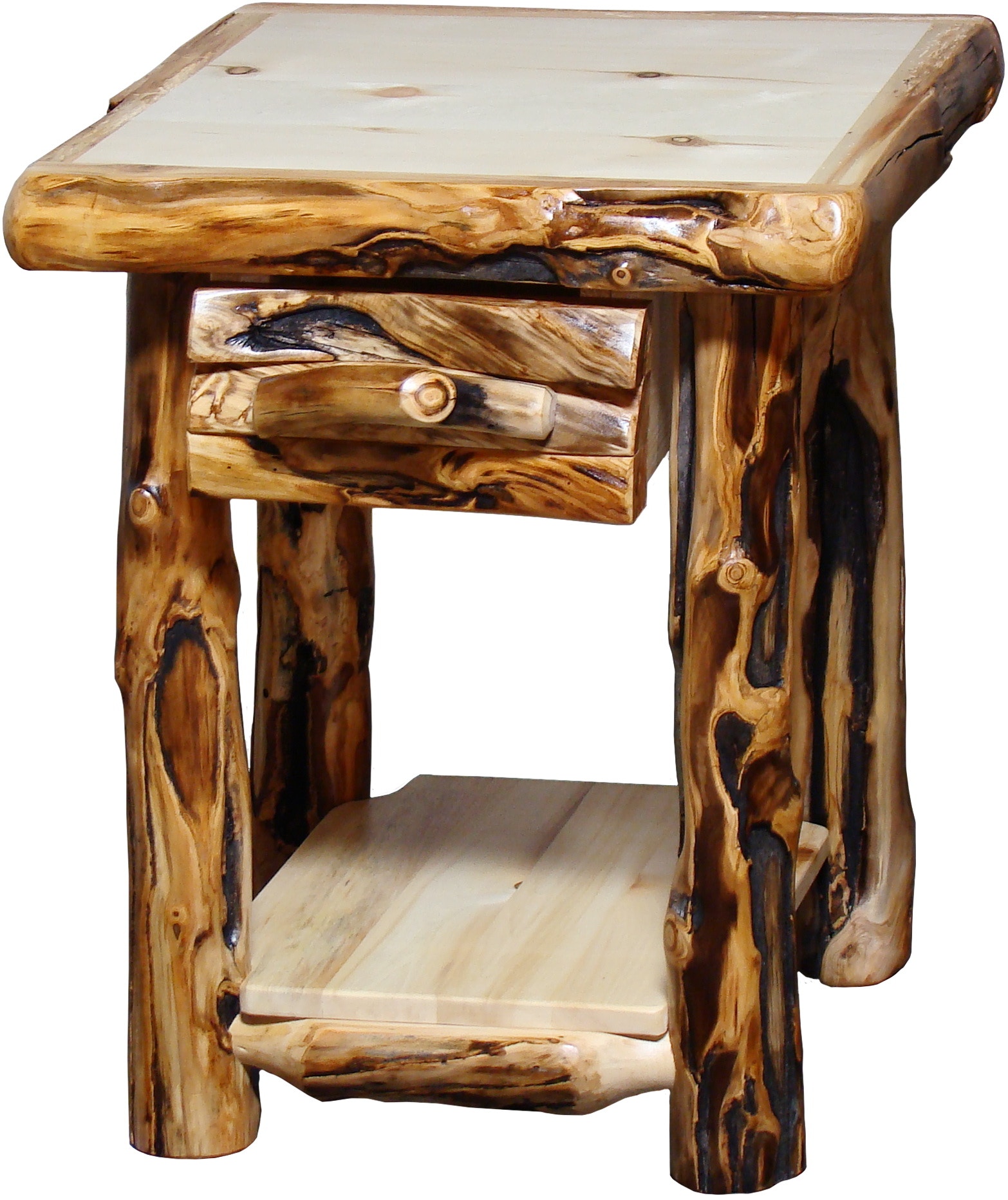 Rustic Log Furniture Bedroom 21 W End Table With Drawer Log Front Etdl 21 Ng Smoky S Furniture