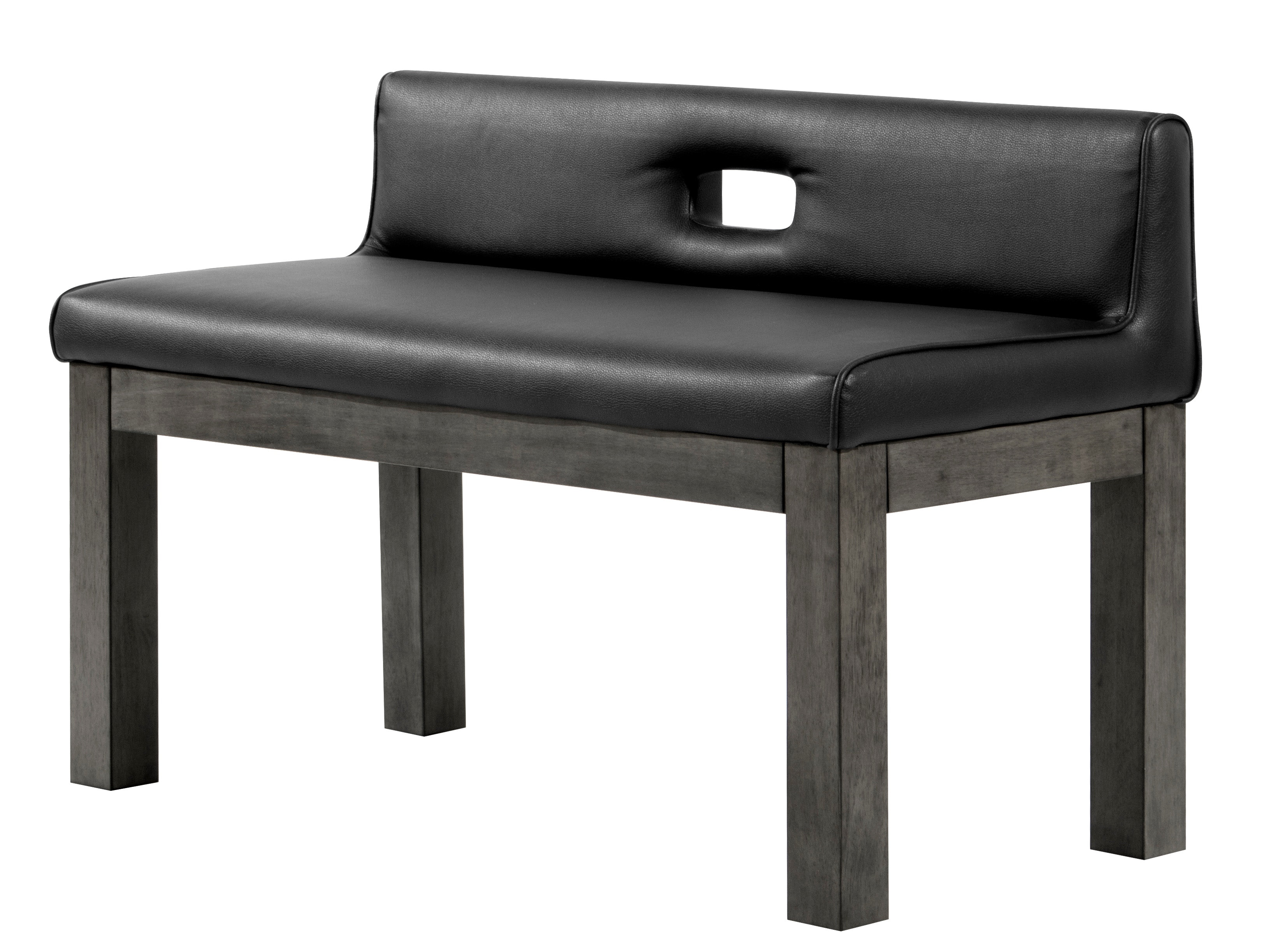 Black leather dining bench with online back