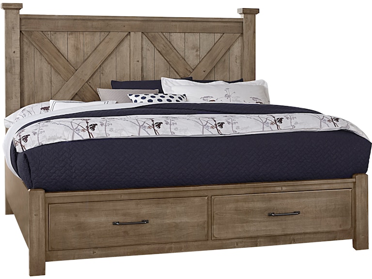 Artisan & Post by Vaughan-Bassett Cool Rustic Stone Grey Queen X Bed With Footboard Storage 172-557-050B-502-555 VBK172QXSB