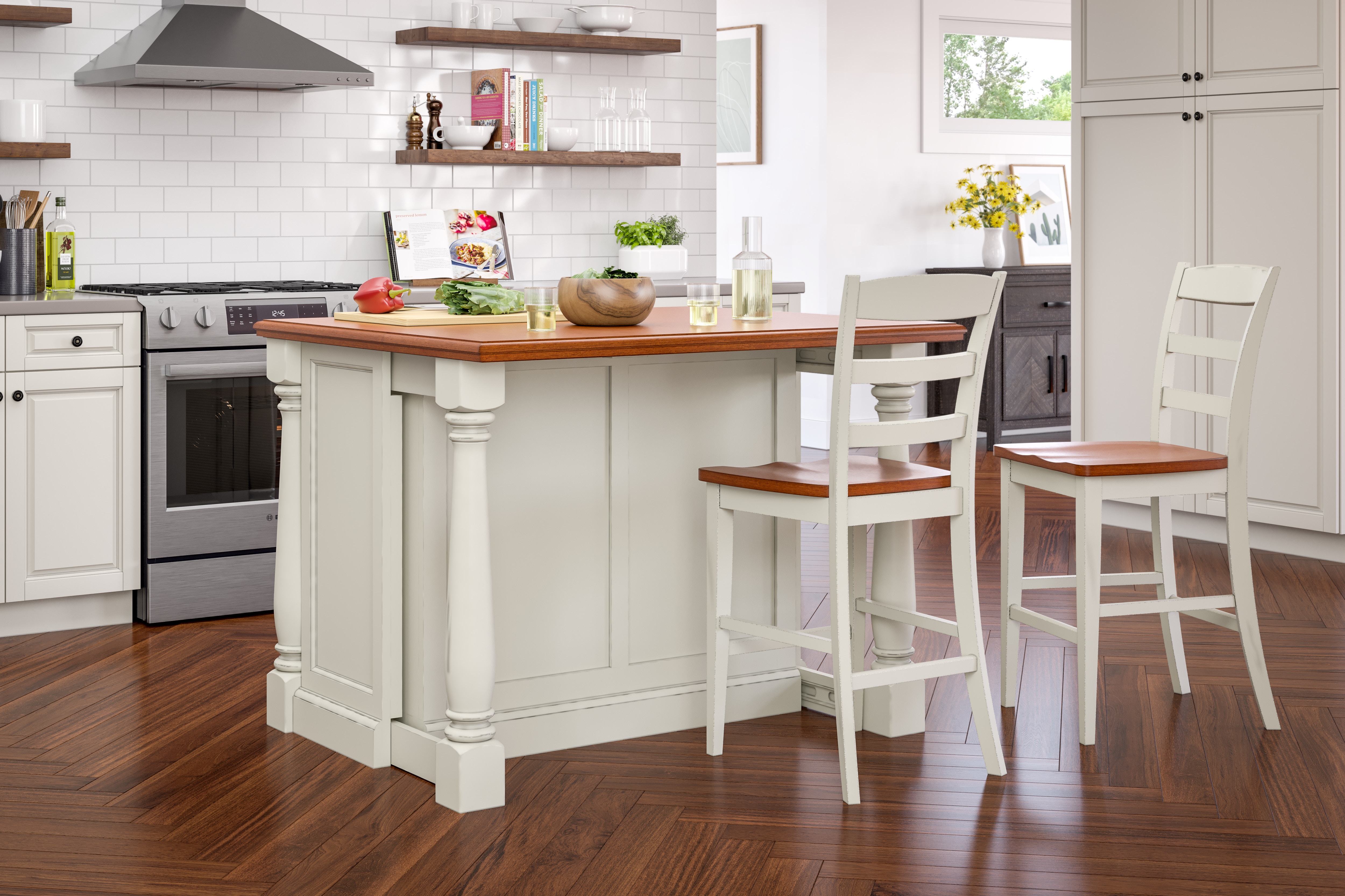 Kitchen island with online stools set