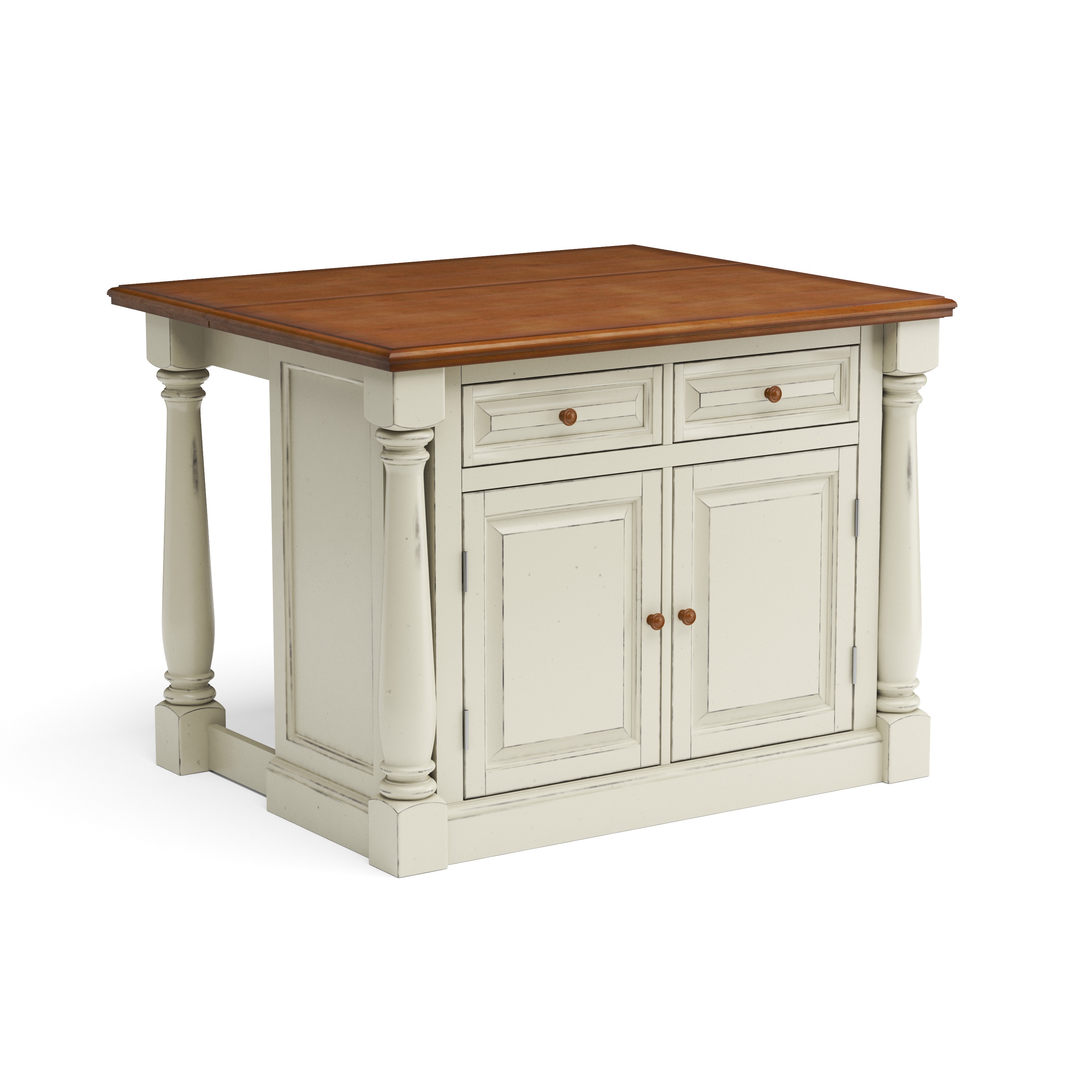 Home styles monarch antiqued white kitchen island and two stools sale