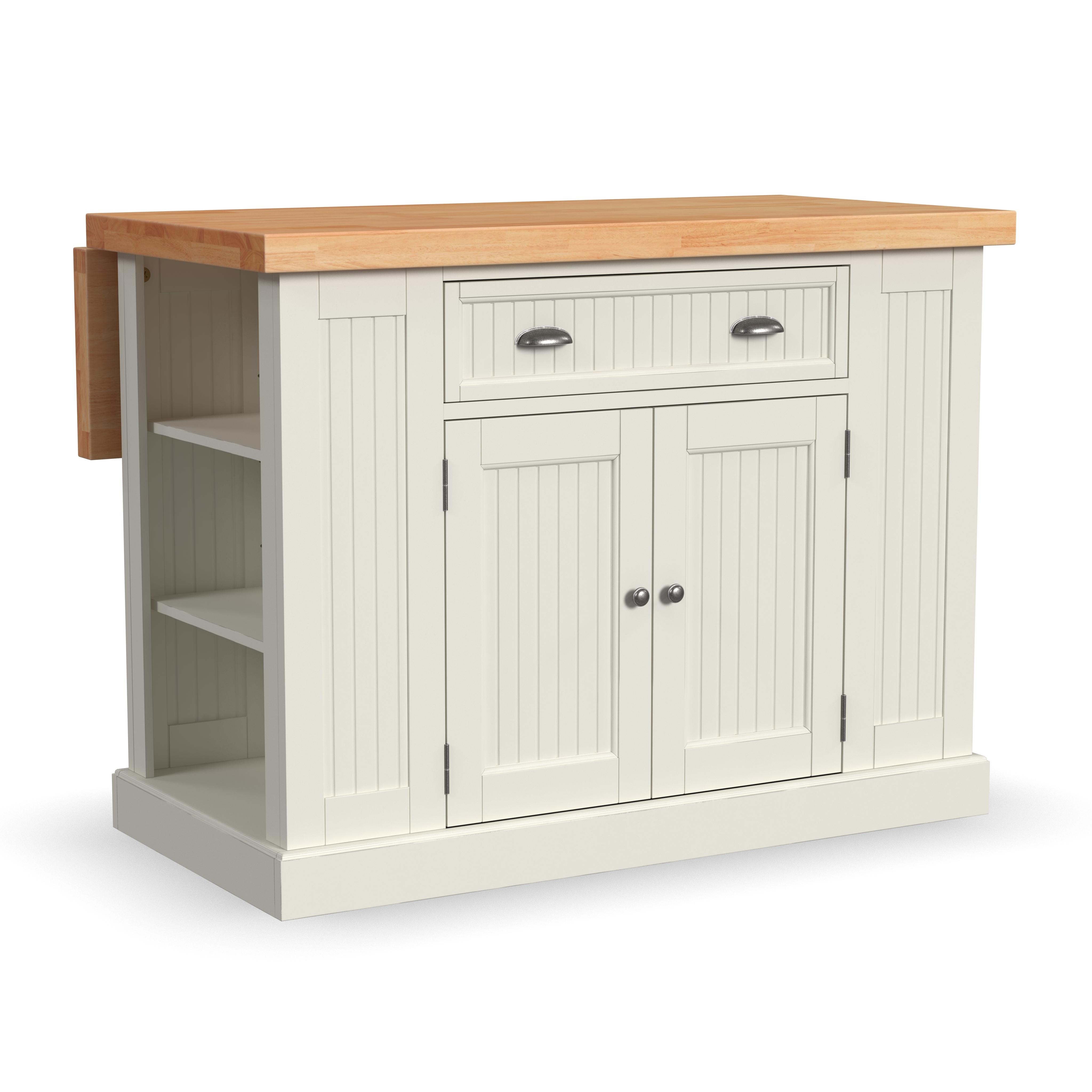 Shop our Nantucket White Kitchen Island w/ Solid Wood Maple Finish Top