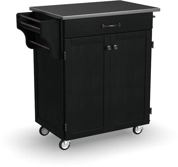 homestyles Cuisine Cart Black Kitchen Cart w/Stainless Steel Top 9001-0042 818696123