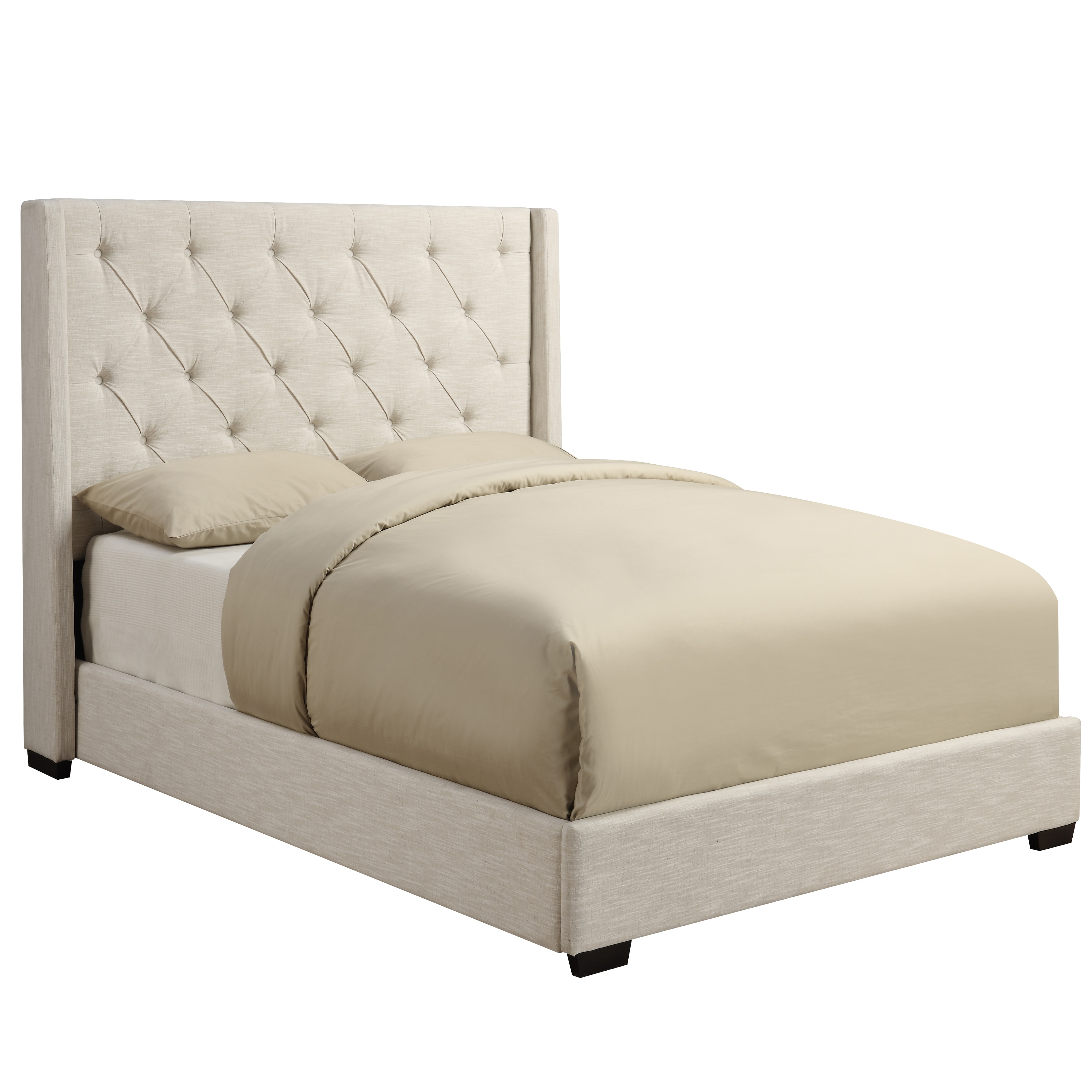 ACH Bedroom Contemporary Tufted Shelter King Bed in Oatmeal Beige