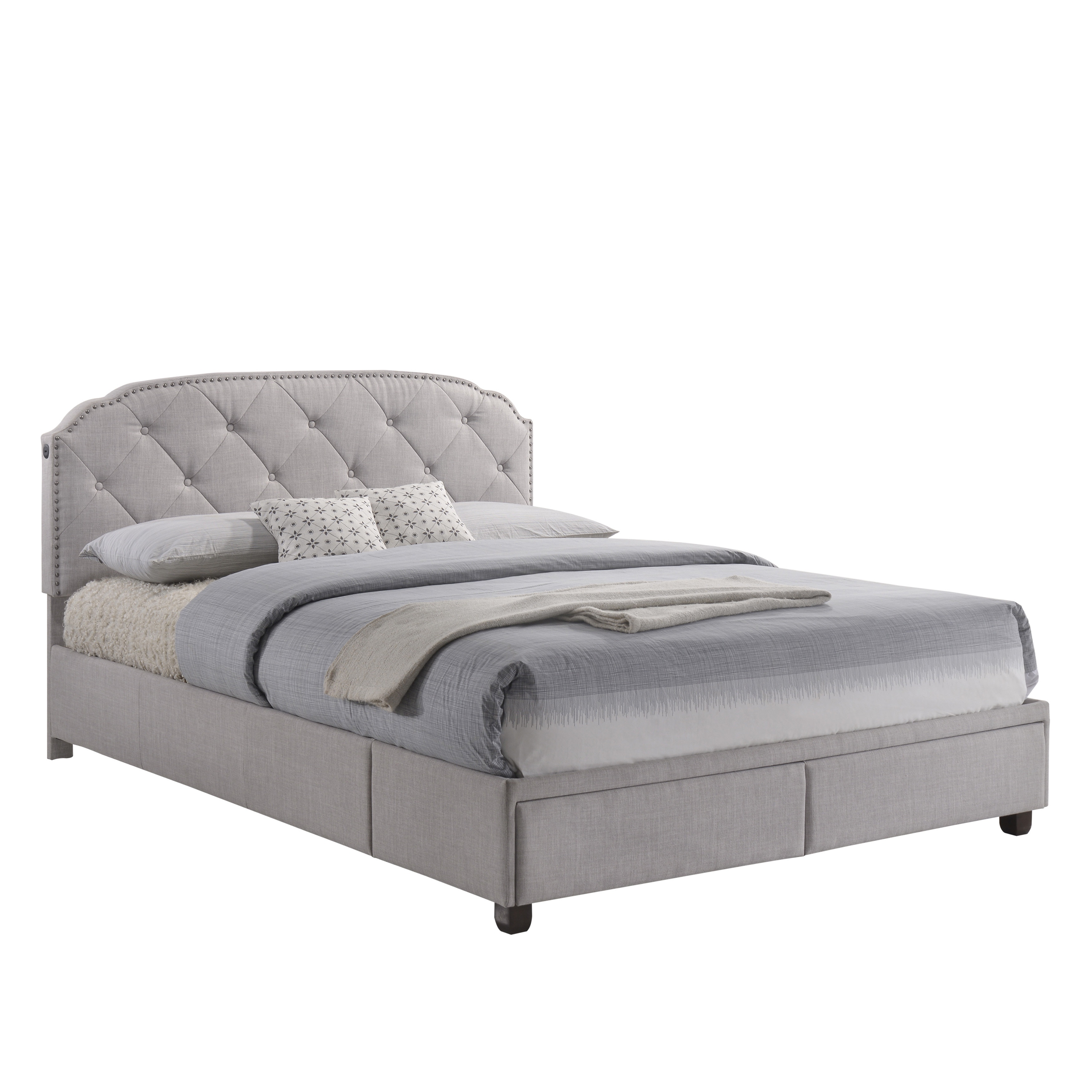 ACH Bedroom Queen All-In-One Shaped Corners Grey Upholstered Bed