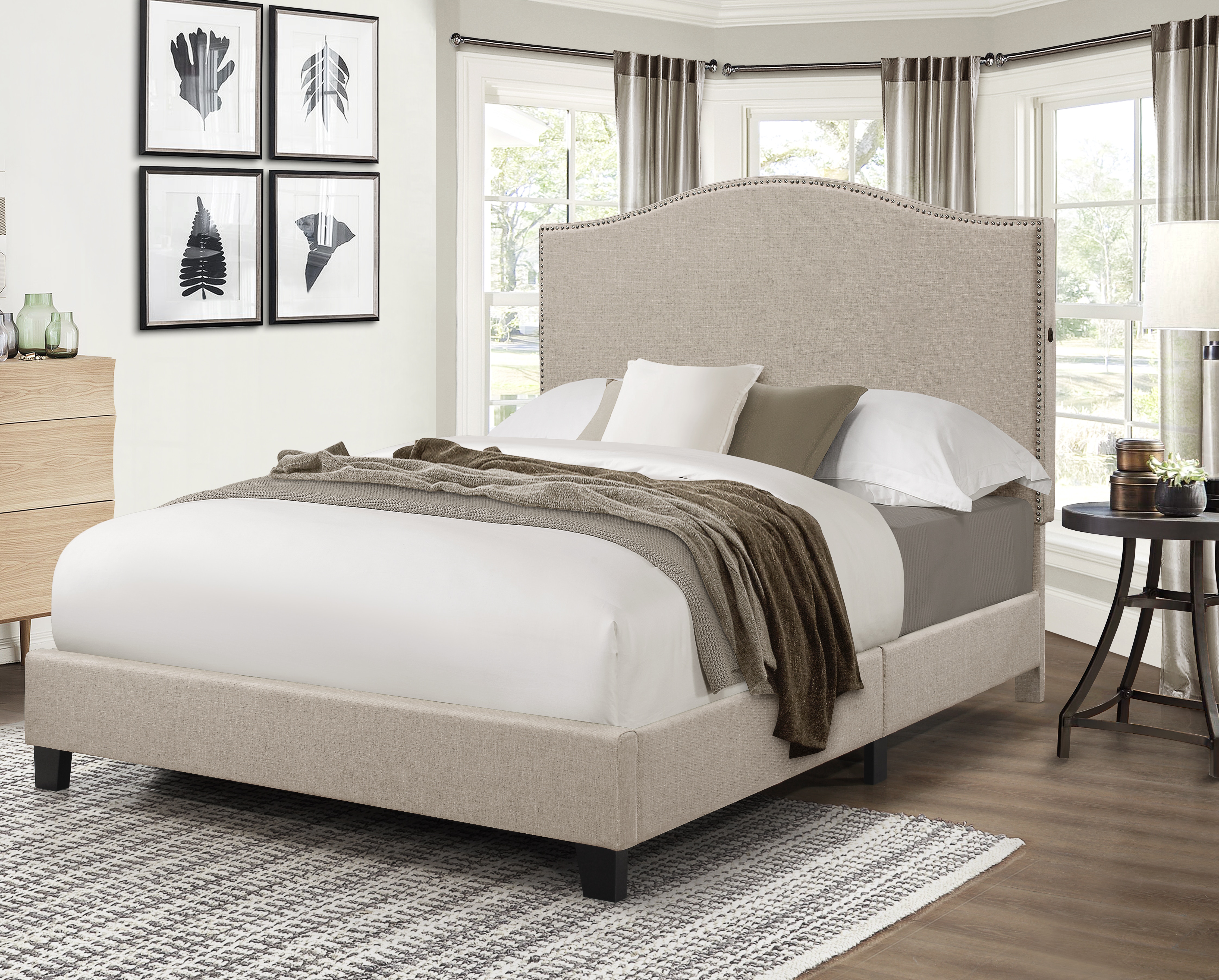 ACH Bedroom USB Chrgng Qn All-In-One Upholstered Bed in Beige DS