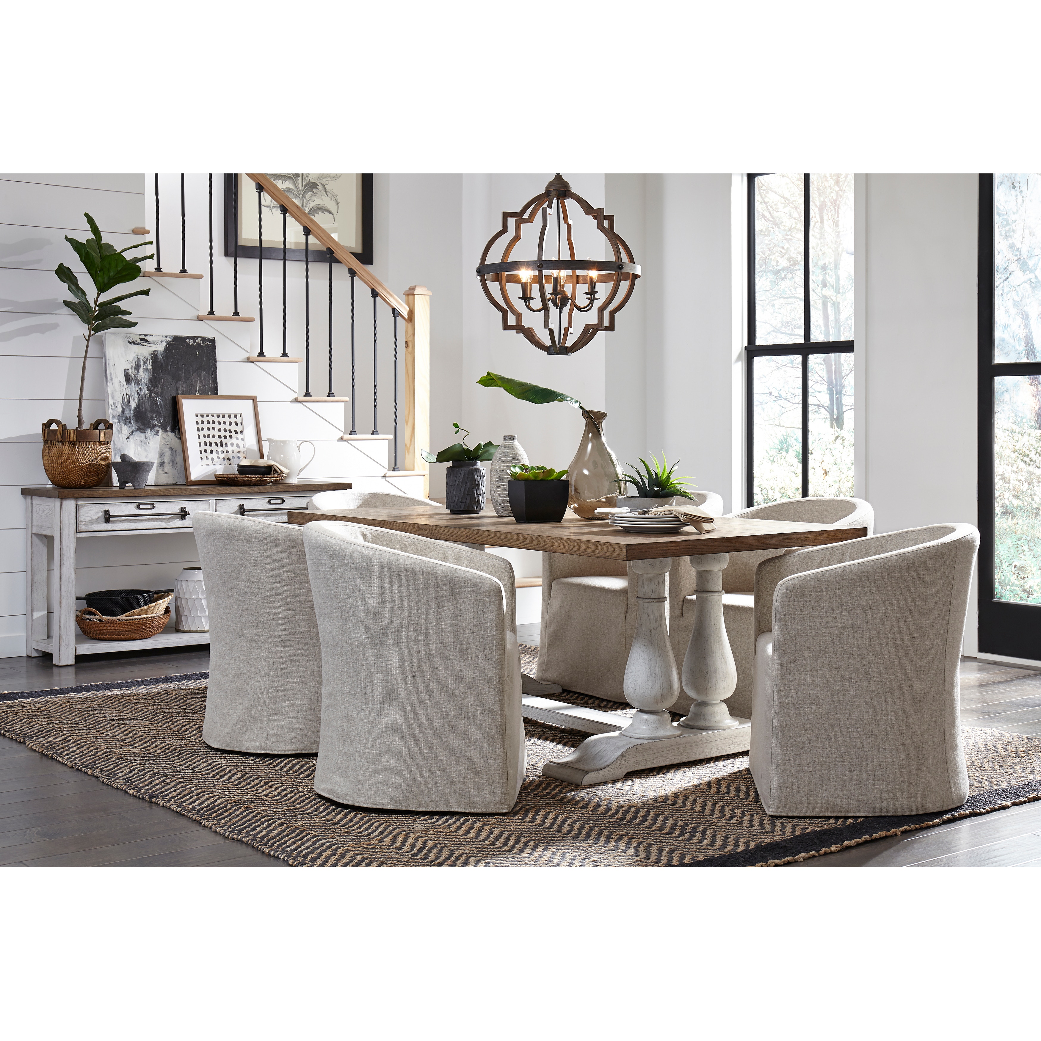 slipcovered dining chairs on casters