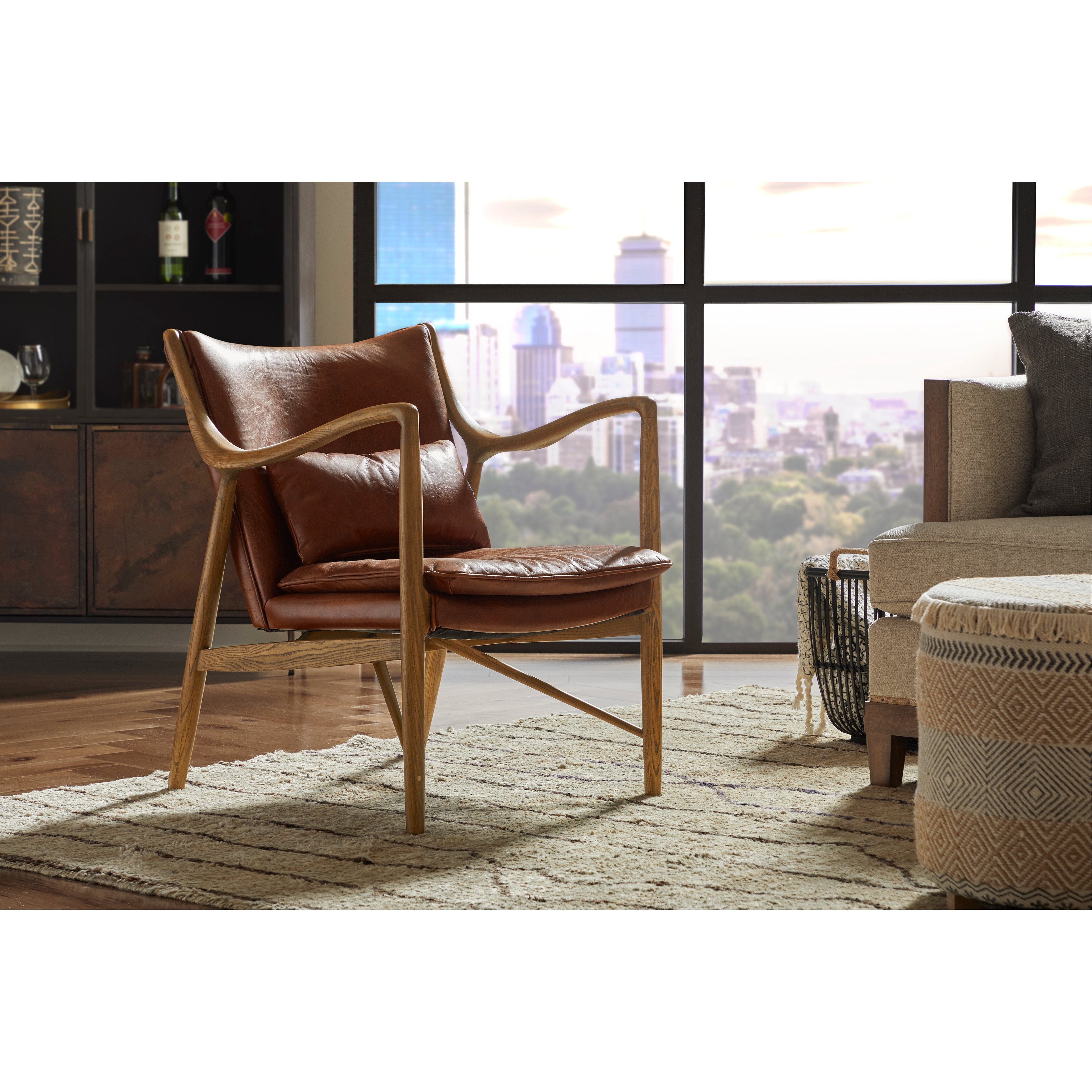 Leather wood accent discount chair