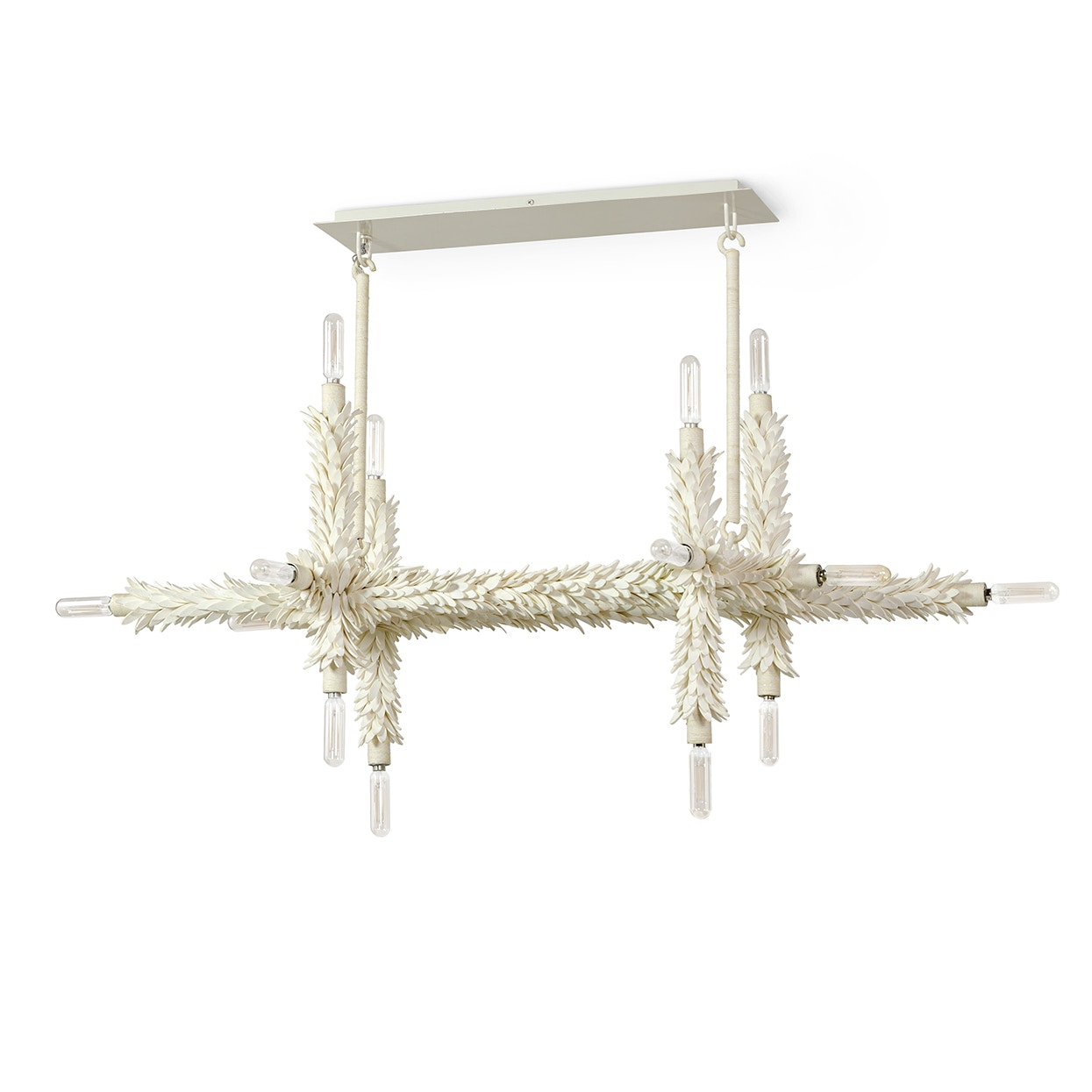 Fully adjustable chandelier features hand-cut oval shaped coco
