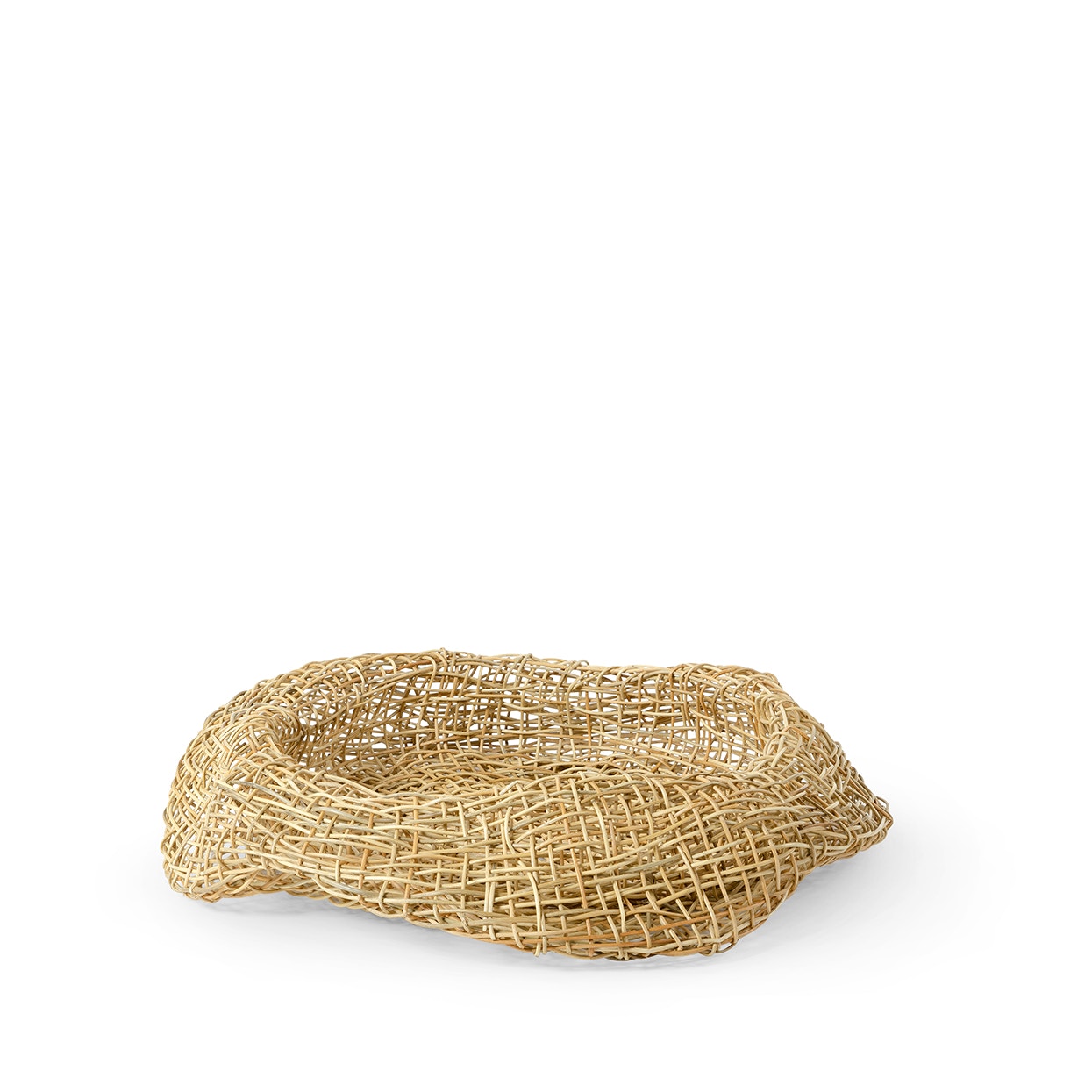 Split rattan open weave hand-formed over a metal frame in a