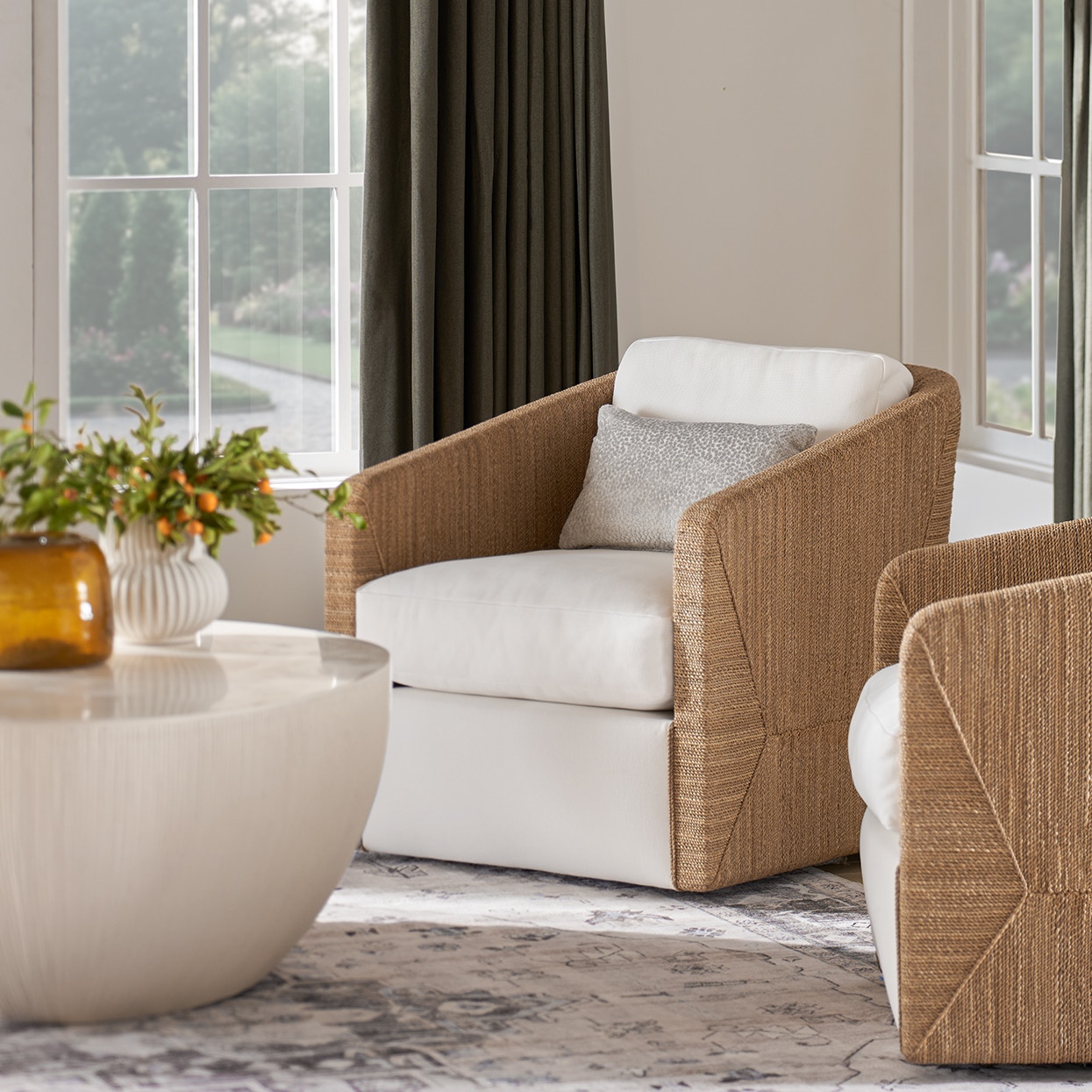 Palecek Chairs CARMINE SWIVEL LOUNGE CHAIR, NATURAL 7615-01+8156-4J